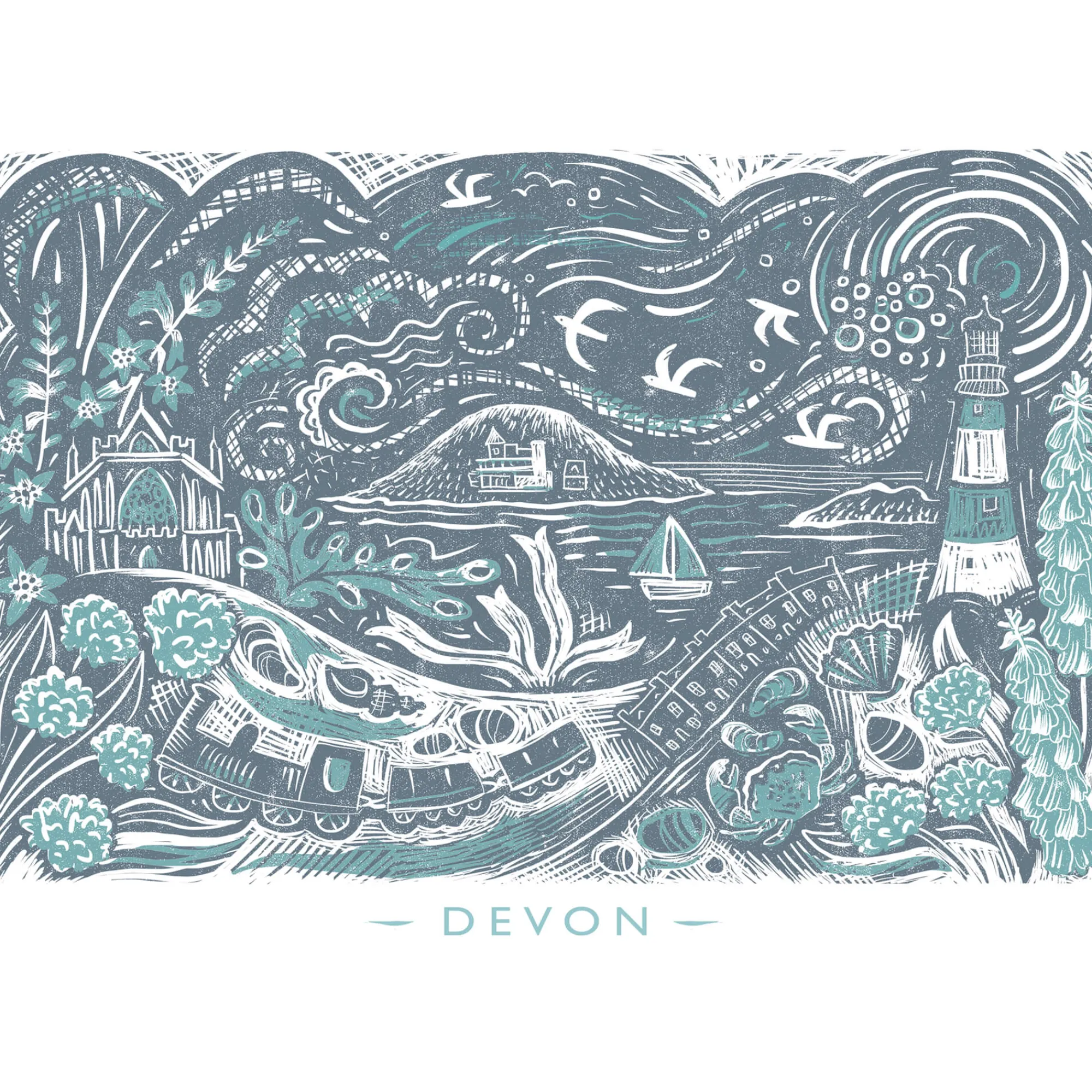 Unframed Prints*Whistlefish Devon Lino Art Print