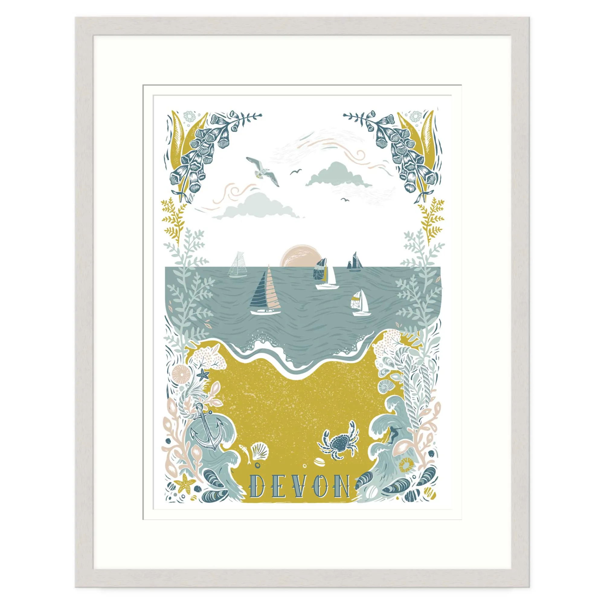 Devon|Cornwall*Whistlefish Devon Lino Framed Print