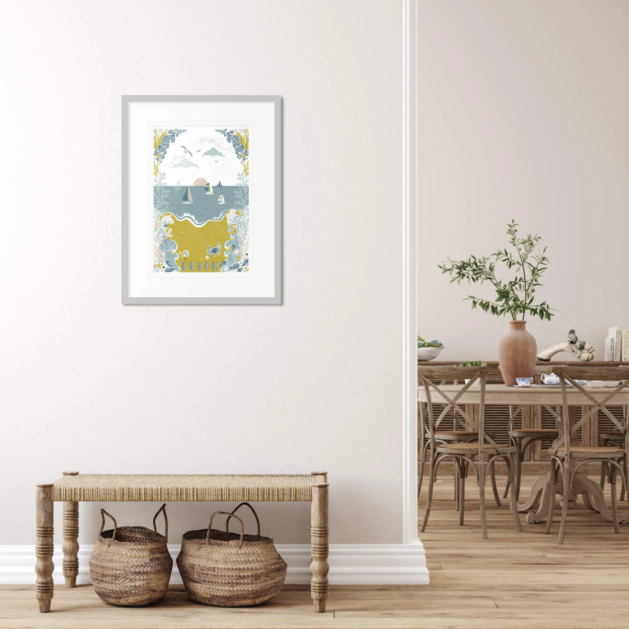 Devon|Cornwall*Whistlefish Devon Lino Framed Print