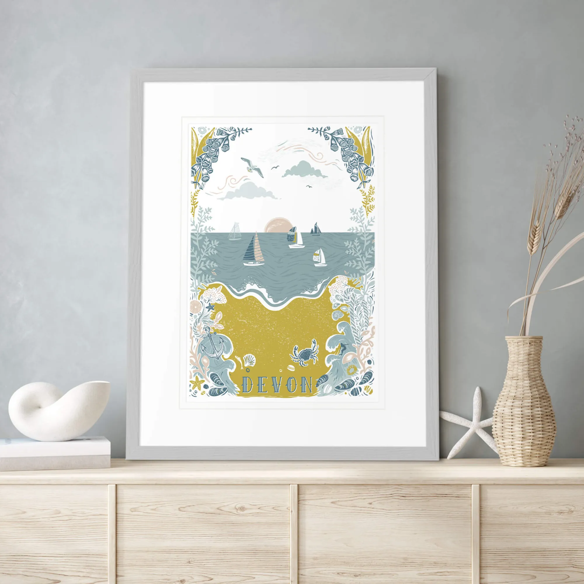 Devon|Cornwall*Whistlefish Devon Lino Framed Print