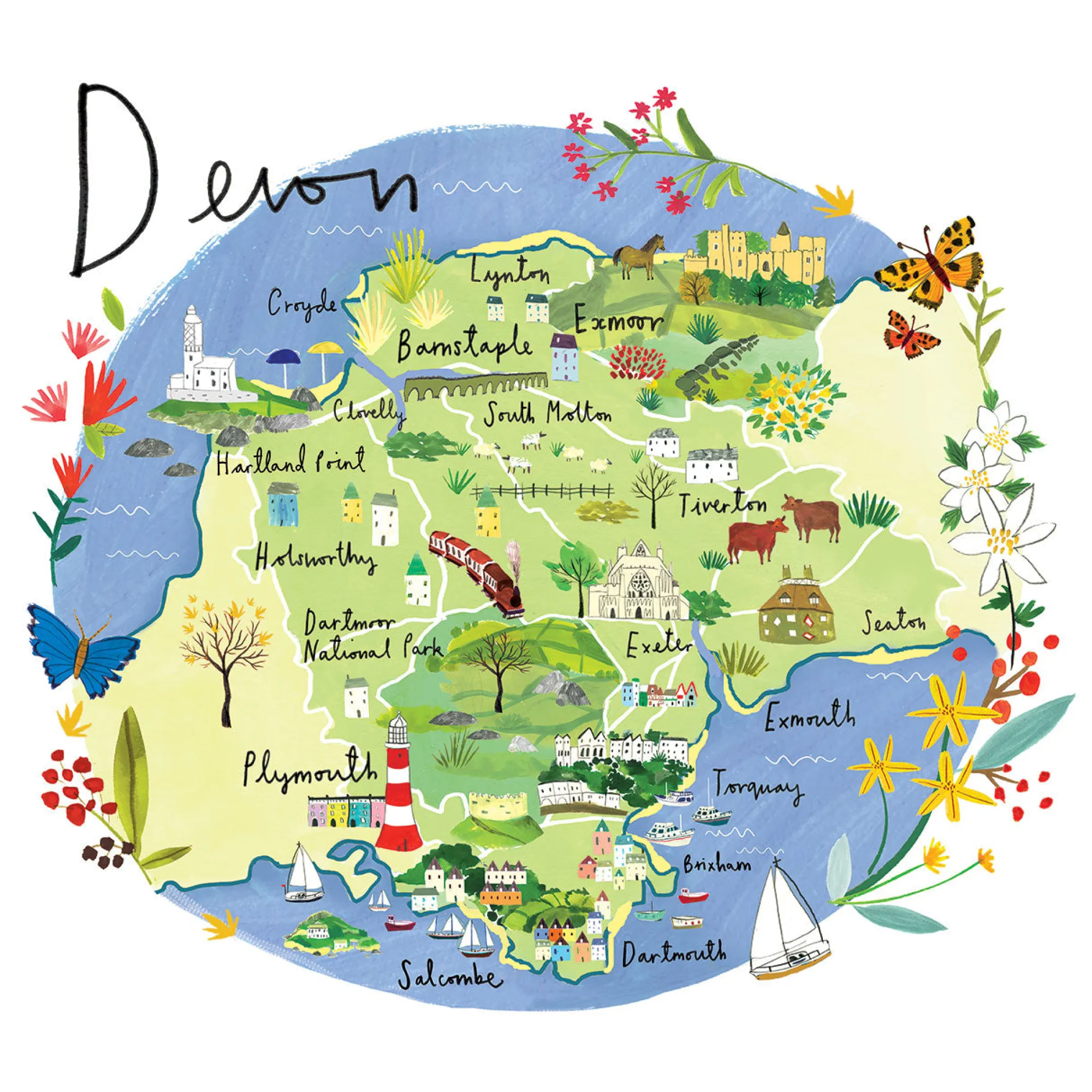 Unframed Prints*Whistlefish Devon Map Art Print