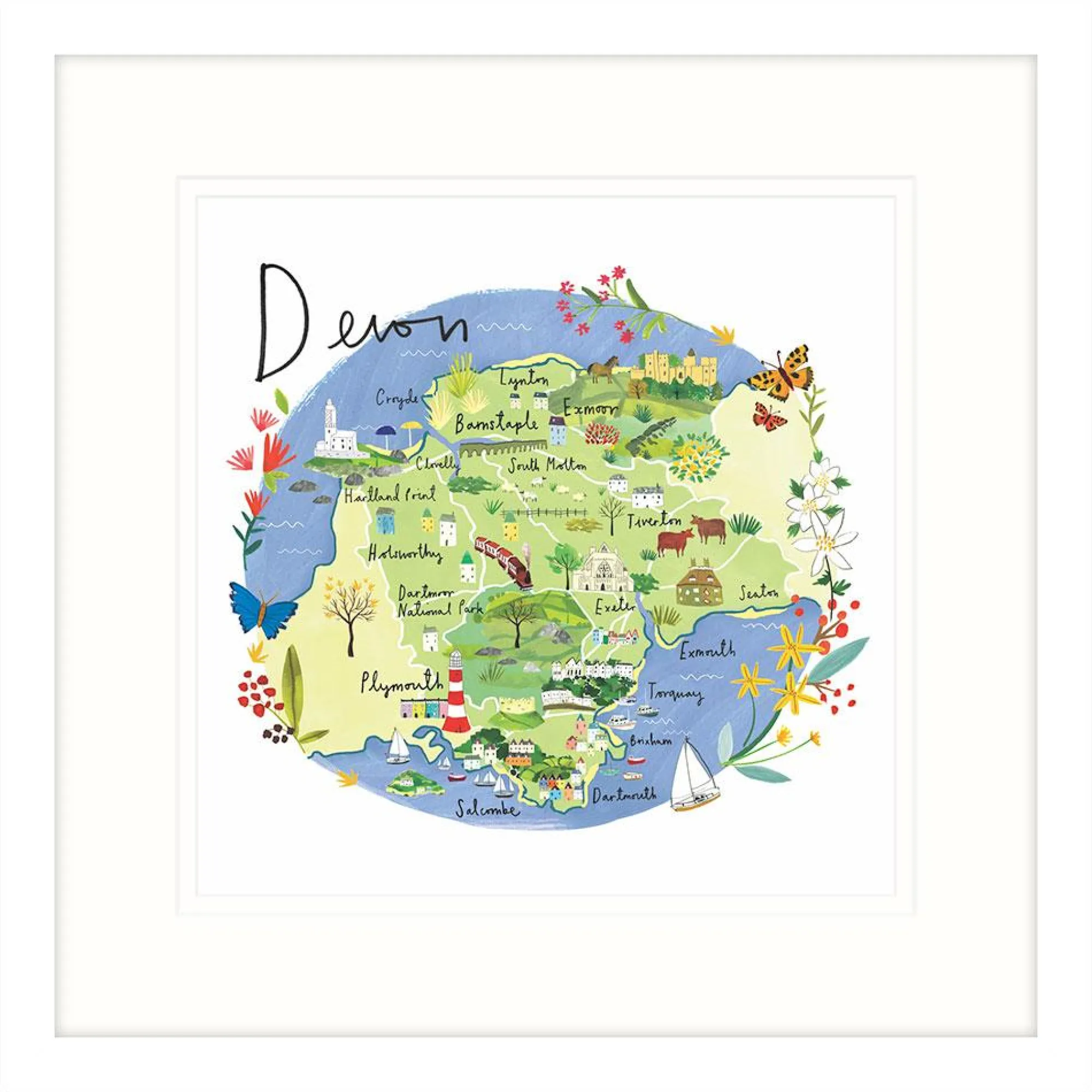 Devon|Framed Prints*Whistlefish Devon Map Framed Print By Clair Rossiter