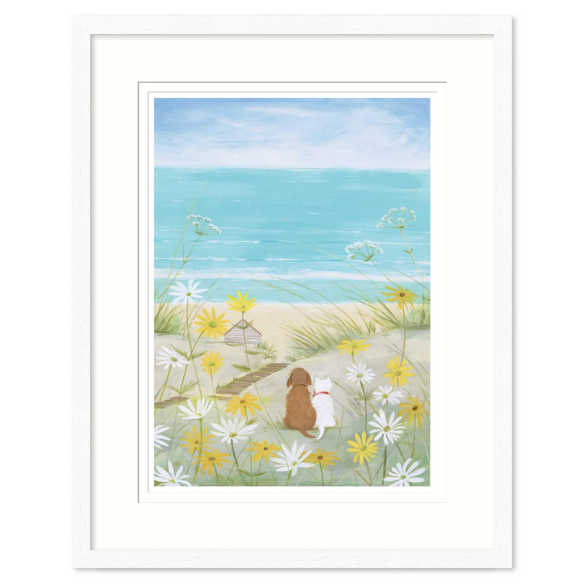 Floral & Flowers|Coastal Scenes*Whistlefish Dogs & Daisies Framed Print