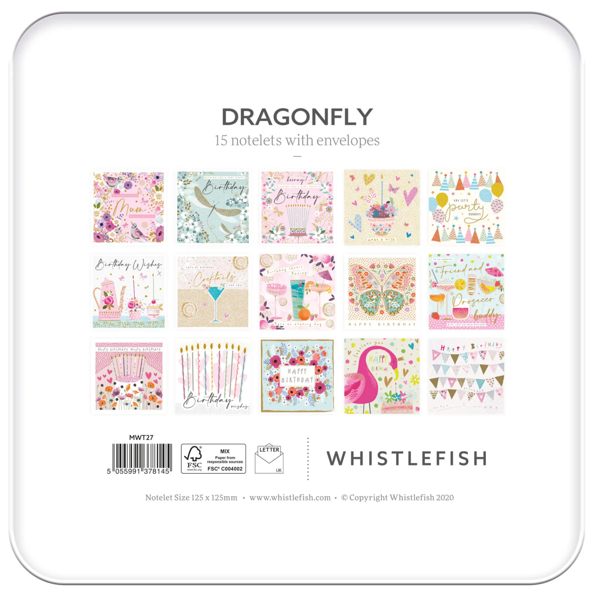 Under £10|Floral Gifts*Whistlefish Dragonfly Birthday Notelets Tin