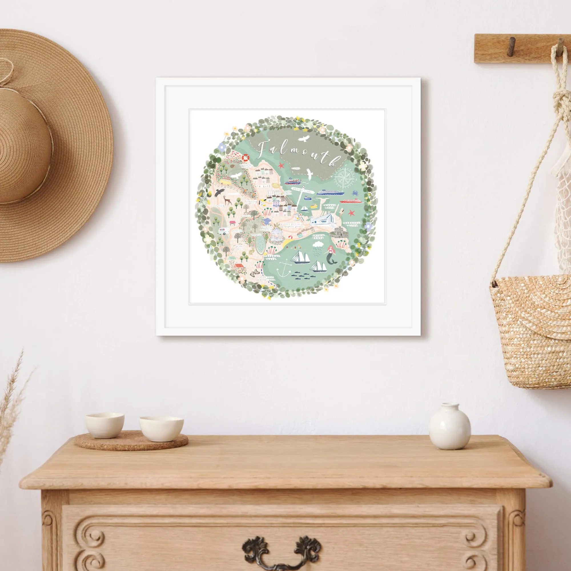 Falmouth|Cornwall*Whistlefish Falmouth Map Medium Framed Print