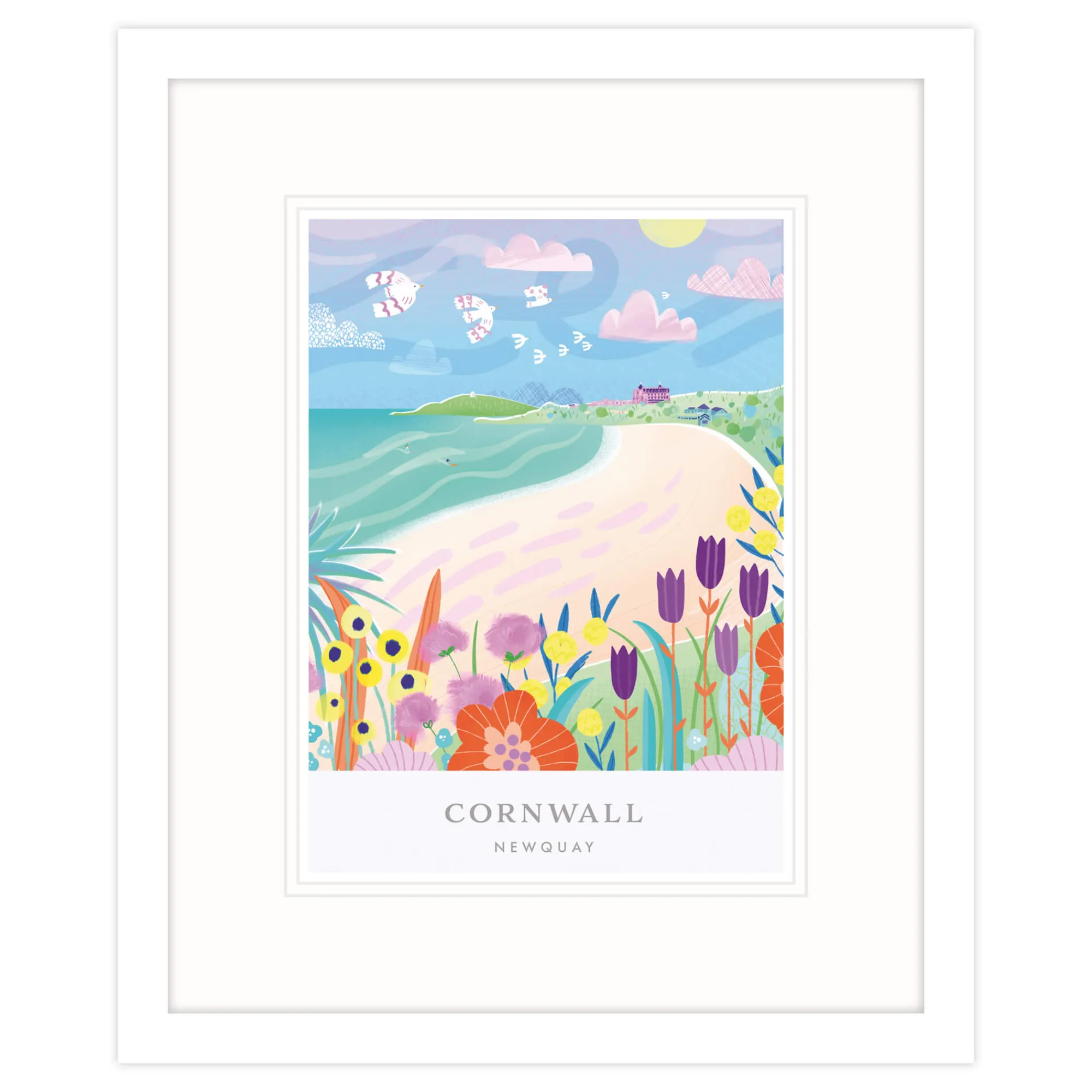 Newquay|Cornwall*Whistlefish Fistral Brights Med Framed Print