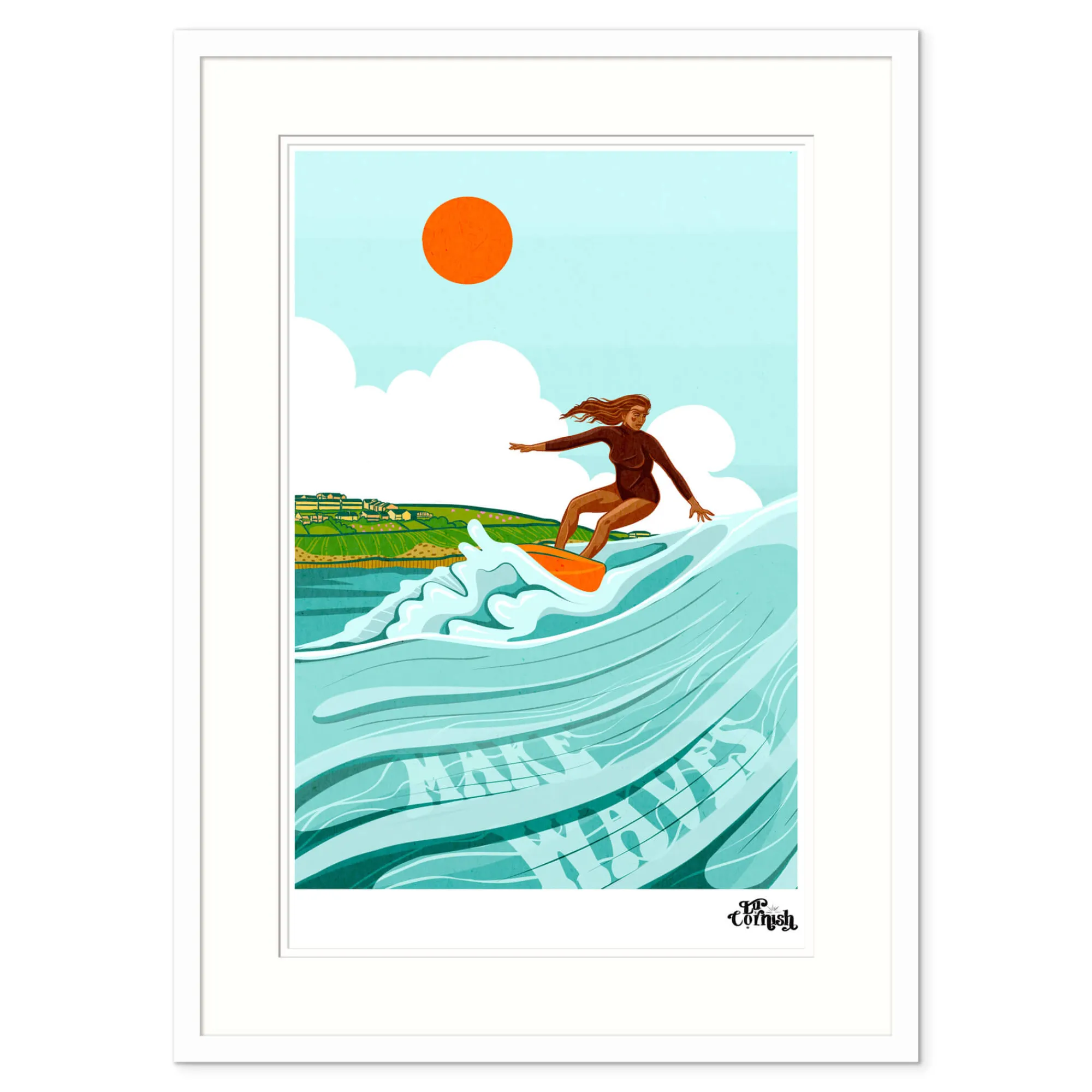 Newquay|Cornwall*Whistlefish Fistral, Make Waves Large Framed Print