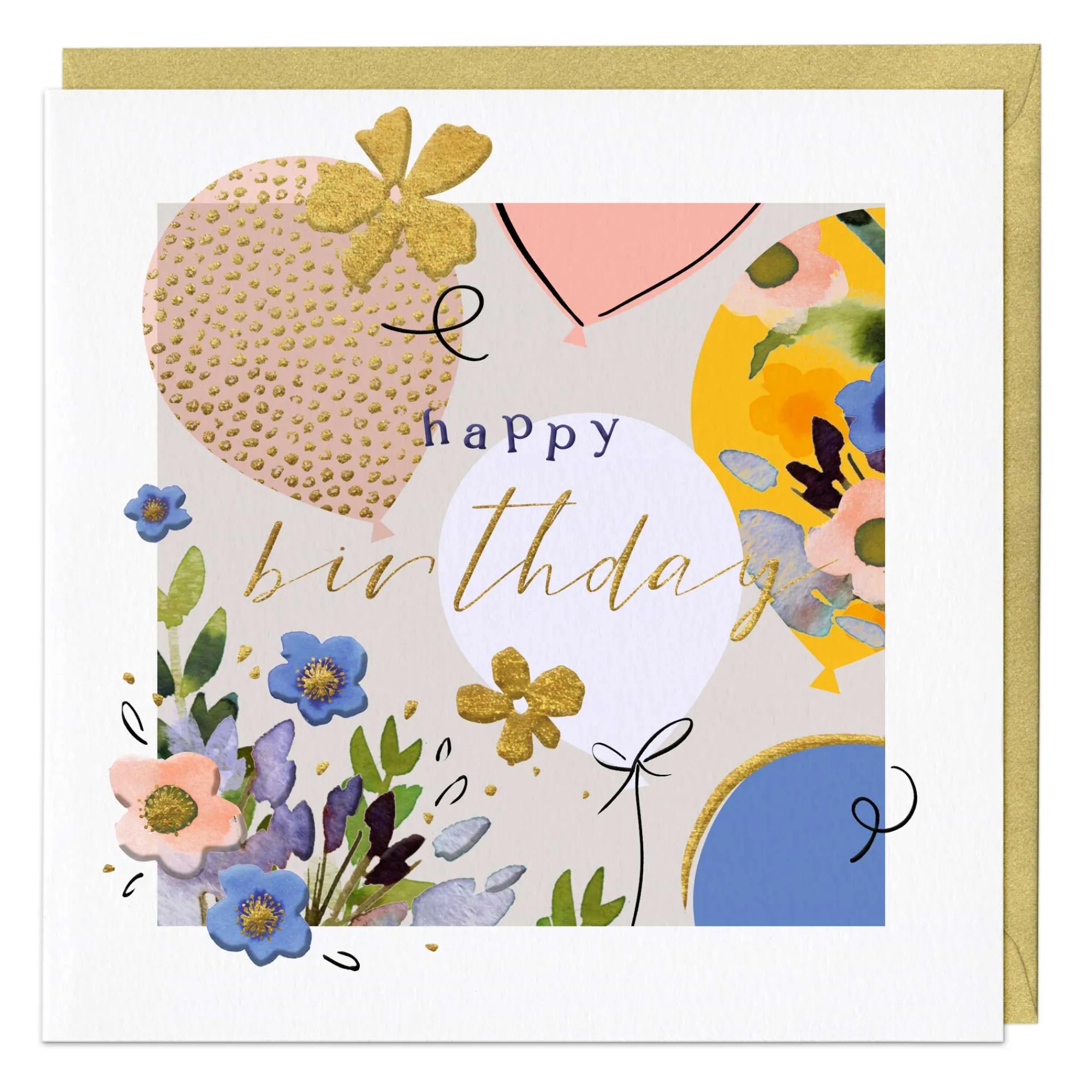 Birthday|Birthday*Whistlefish Floral Balloons Luxury Birthday Card