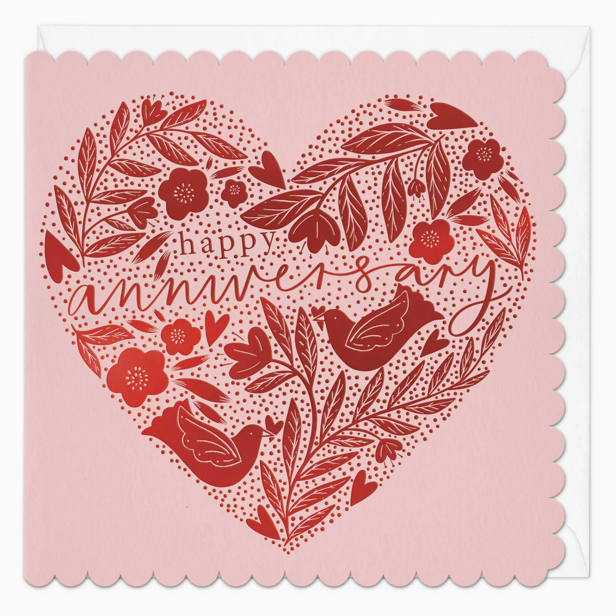 Anniversary*Whistlefish Floral Heart Anniversary Scalloped Card