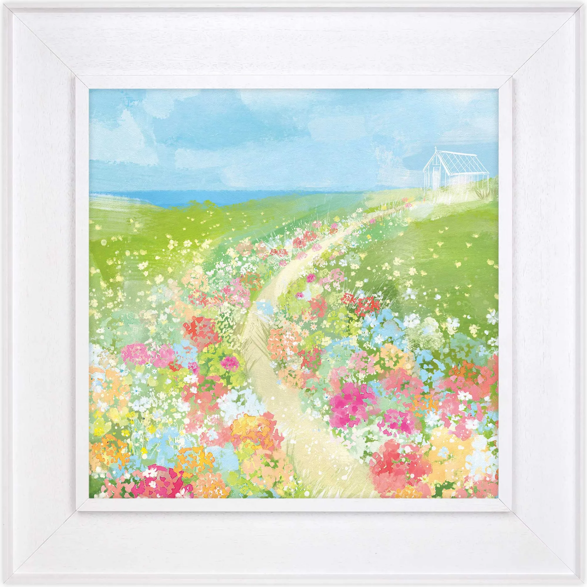 Floral & Flowers|Coastal Scenes*Whistlefish Flower Fields Green House Framed Canvas