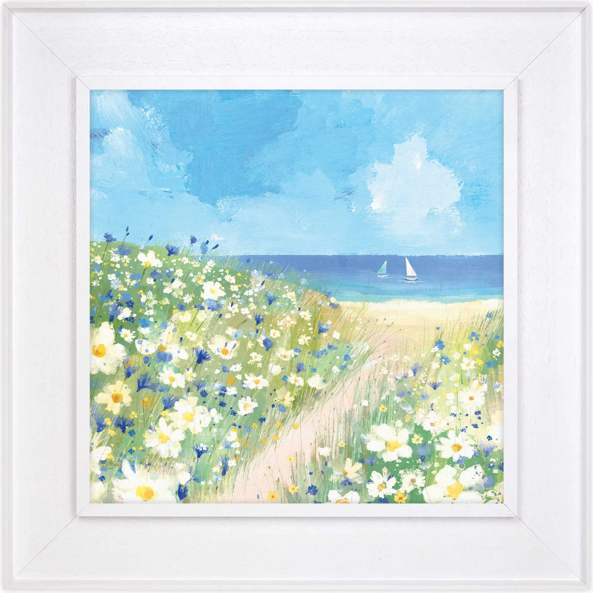 Floral & Flowers|Coastal Scenes*Whistlefish Flower Fields Sail Boat Framed Canvas