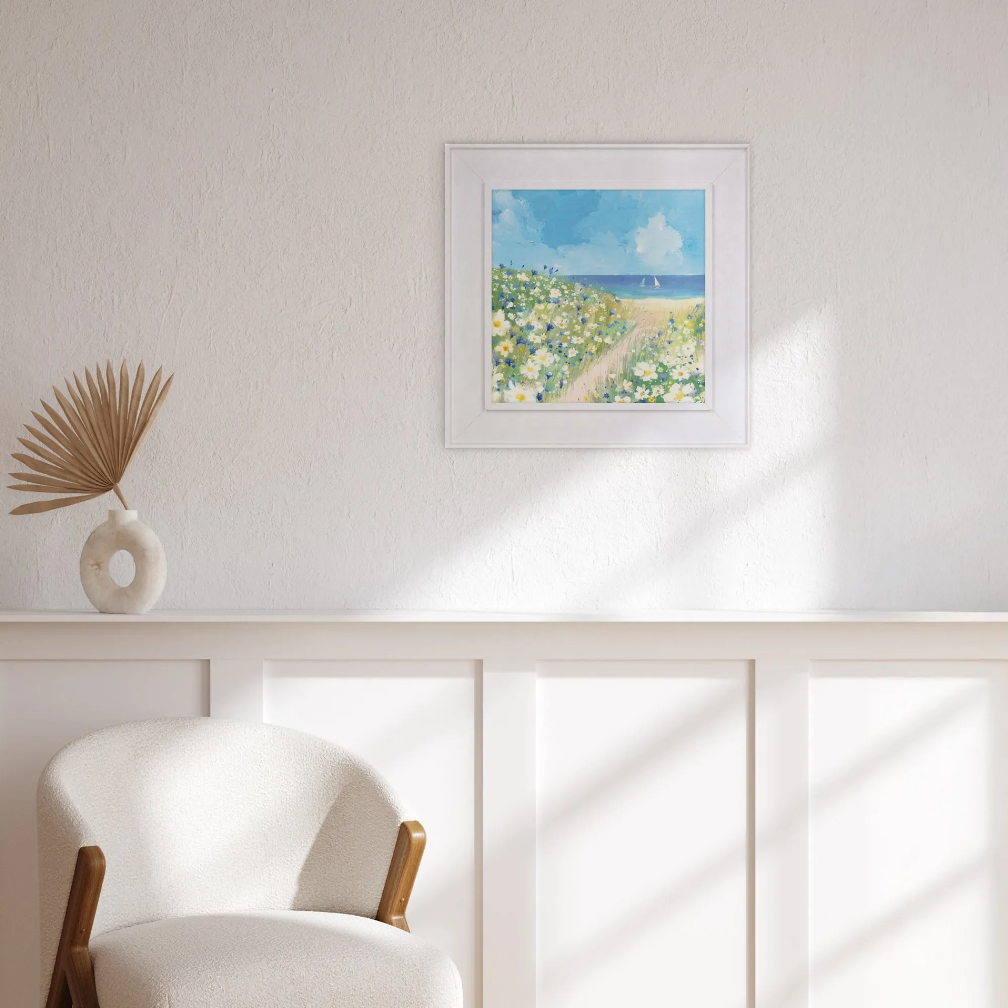 Floral & Flowers|Coastal Scenes*Whistlefish Flower Fields Sail Boat Framed Canvas