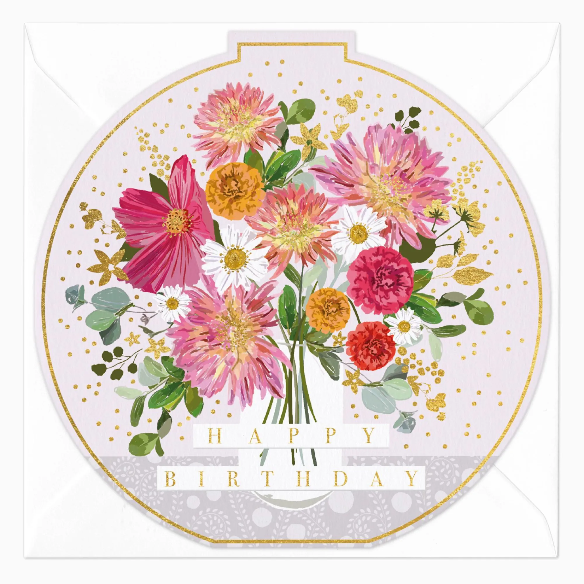 Birthday*Whistlefish Flower Vase Round Birthday Card