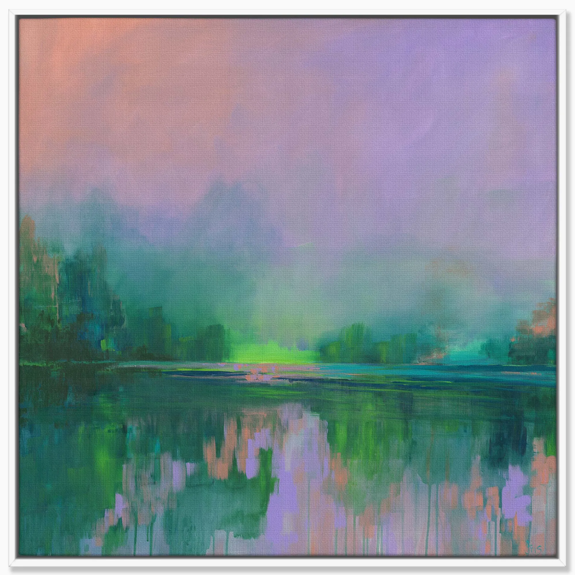 Framed Canvas*Whistlefish Forest Green Reflected Large Framed Canv