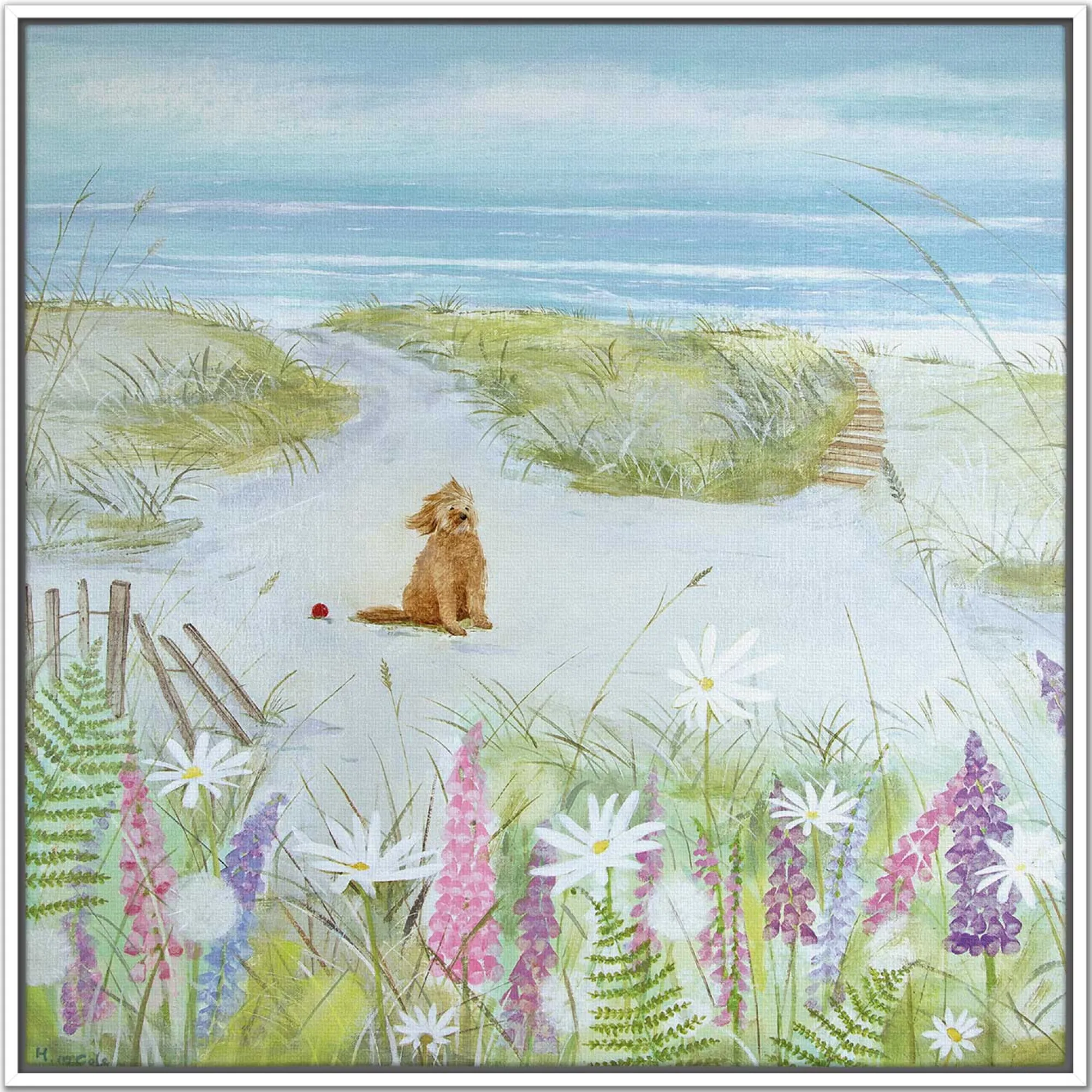 Floral & Flowers|Coastal Scenes*Whistlefish Foxgloves & Daisies Framed Canvas