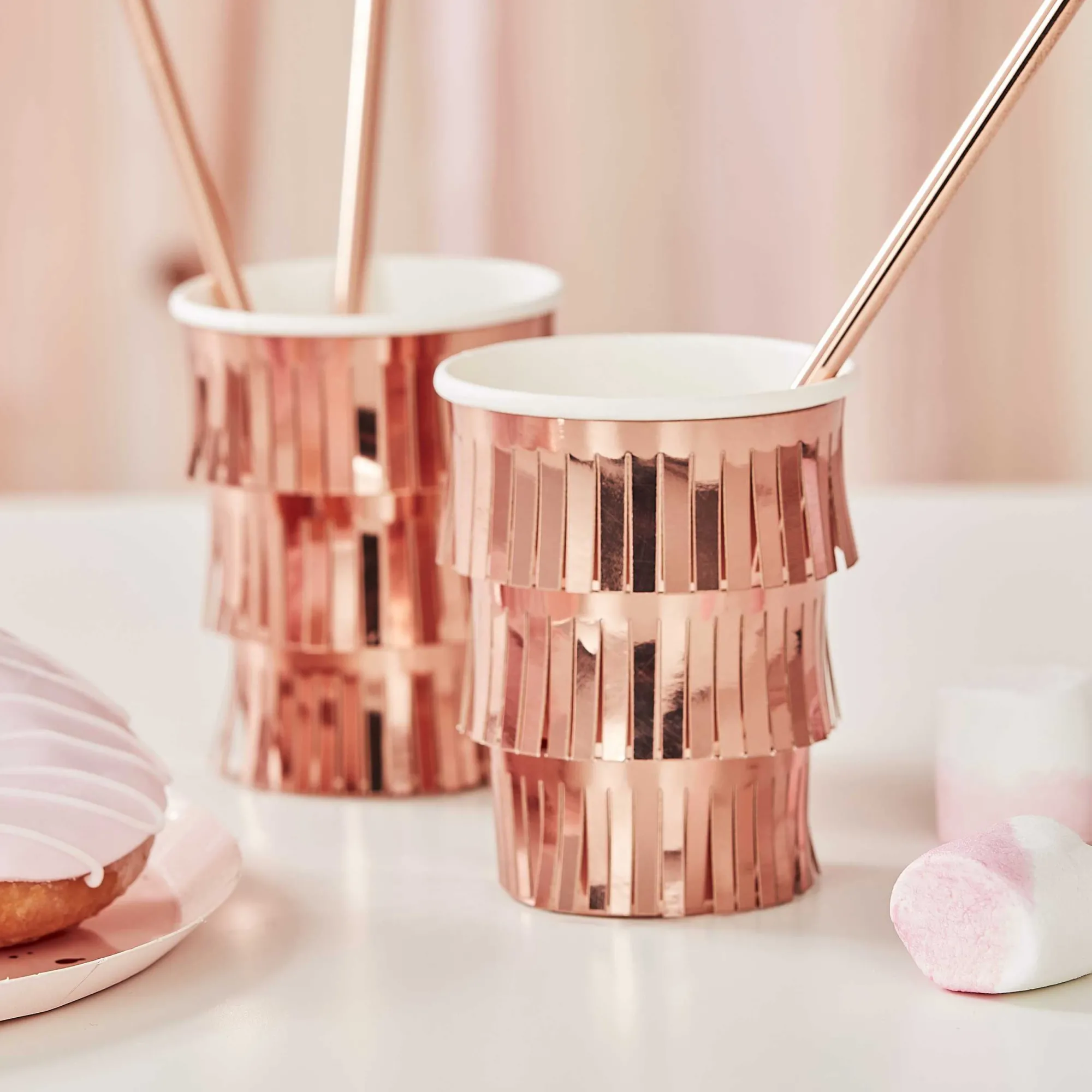 Paper Cups|Birthday*Whistlefish Fringe Rose Gold Paper Cups