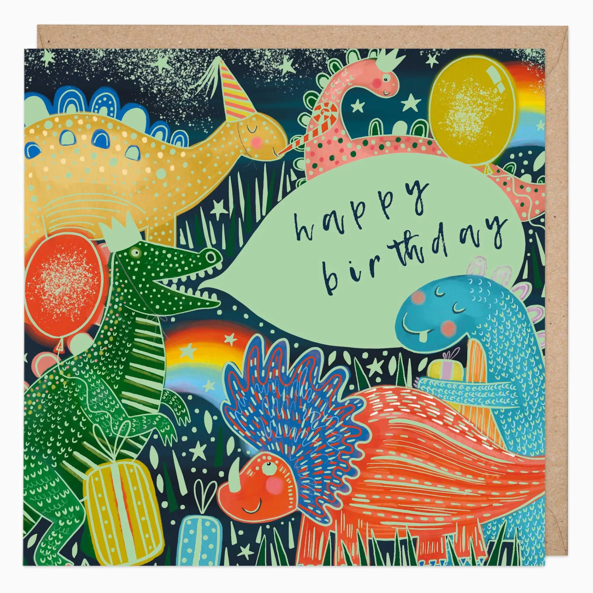 Birthday|For Children*Whistlefish Glow In The Dark Dinosaurs Birthday Card