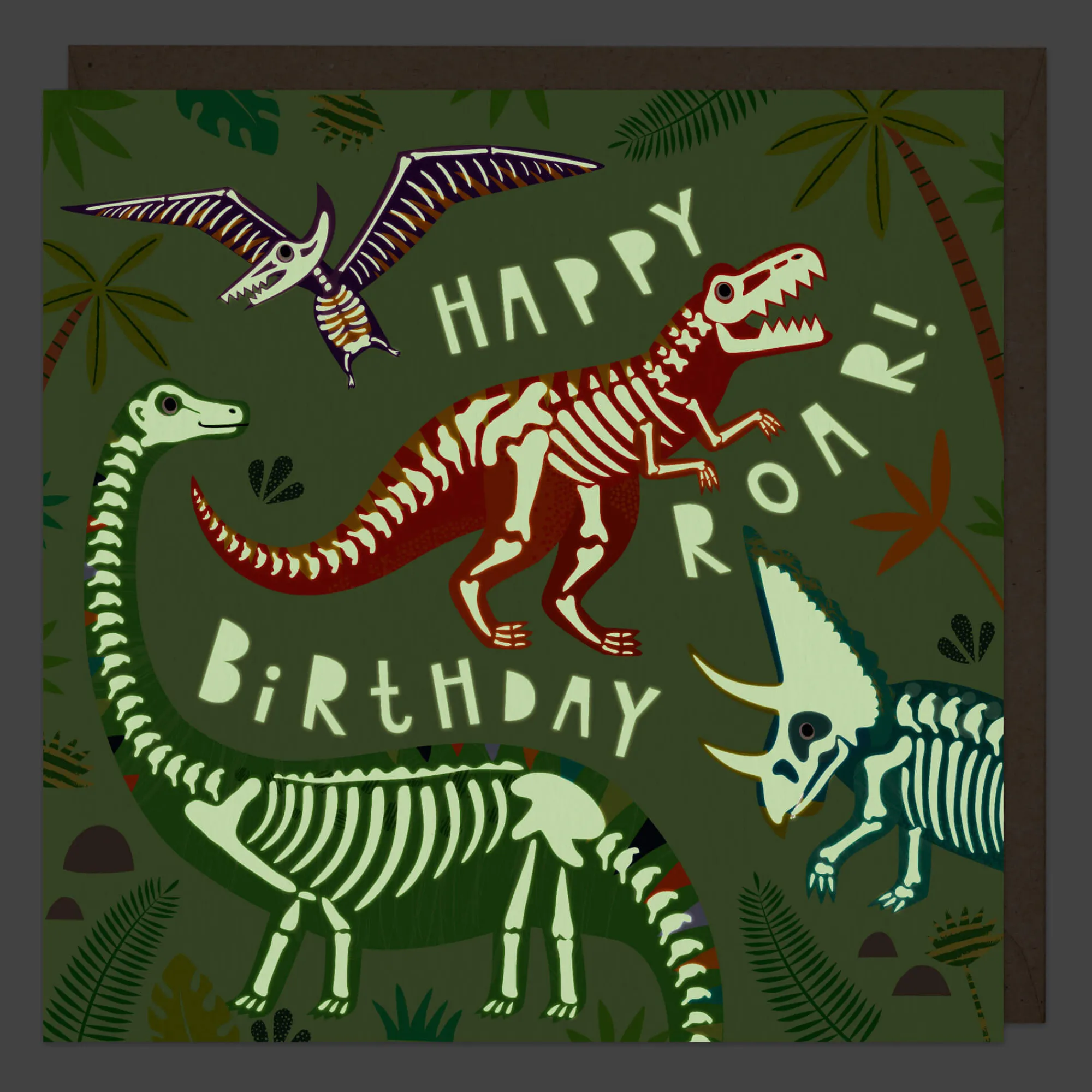 Birthday|For Children*Whistlefish Glow In The Dark Dinosaur Birthday Card