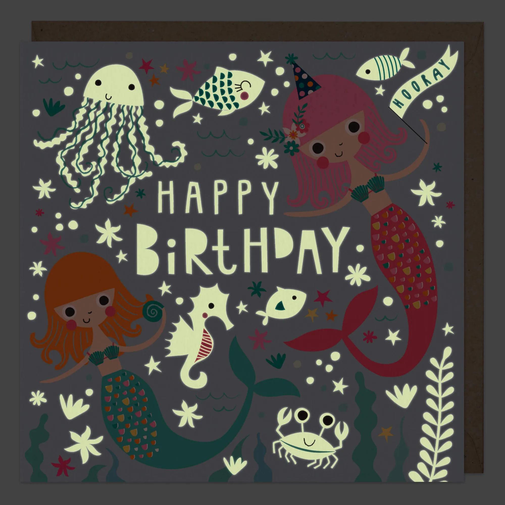 Birthday|For Children*Whistlefish Glow In The Dark Mermaids Birthday Card