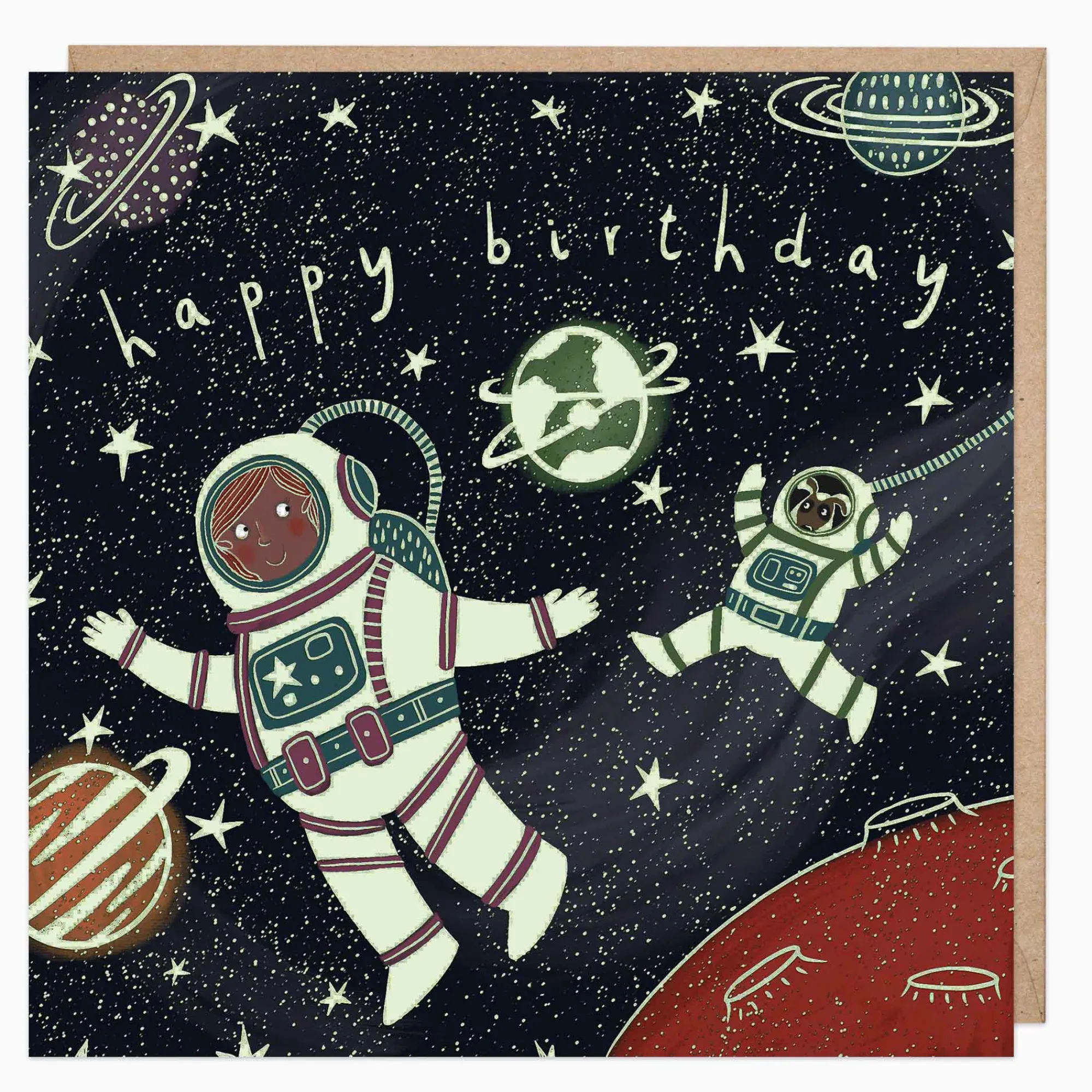 Birthday|For Children*Whistlefish Glow In The Dark Space Birthday Card