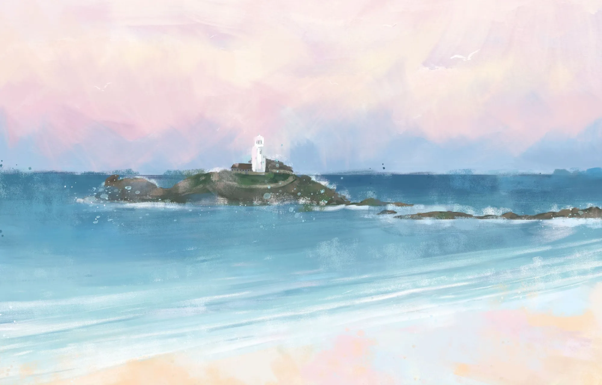Unframed Prints*Whistlefish Godrevy Lighthouse Art Print