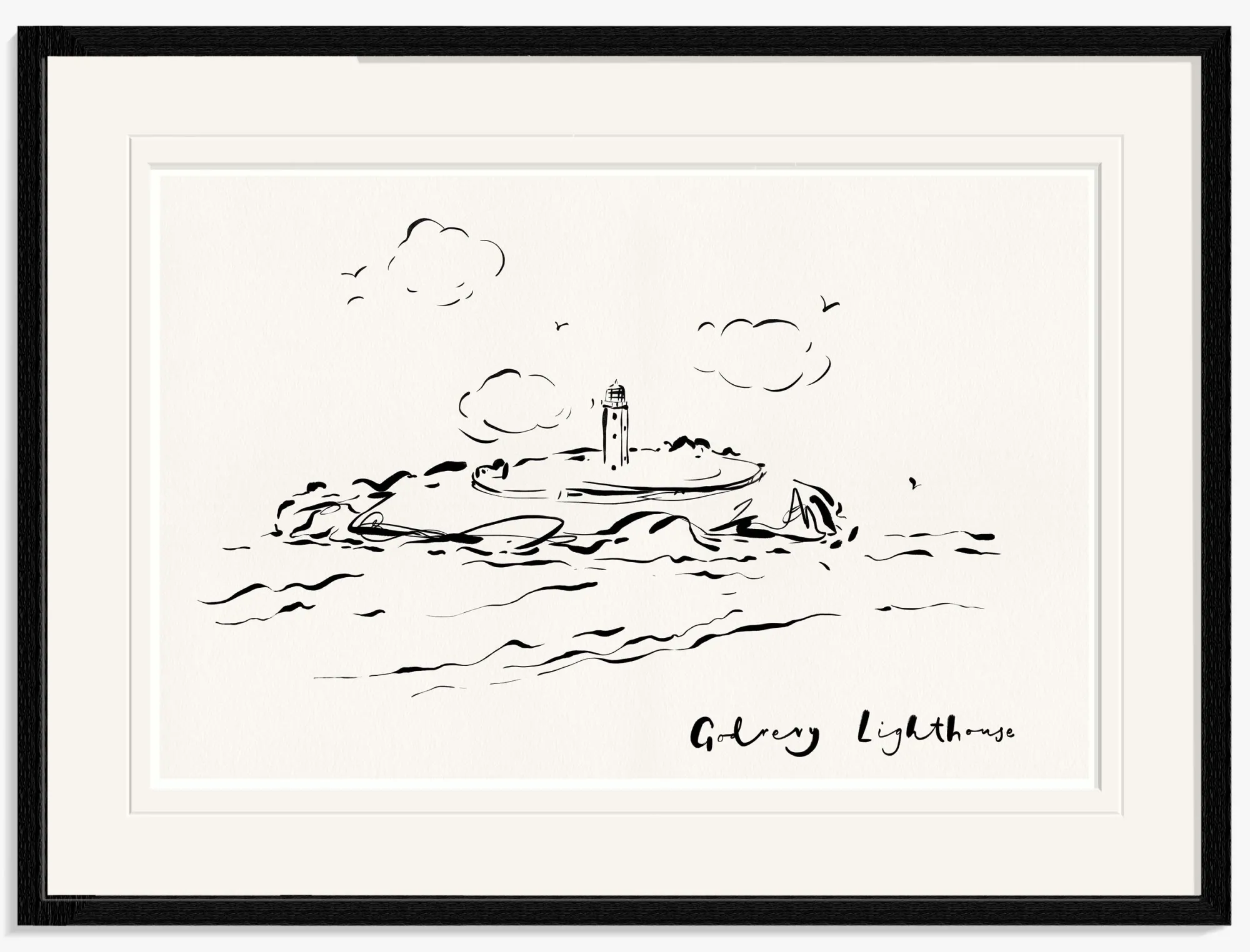 Coastal Scenes|Inky Lines*Whistlefish Godrevy Lighthouse Framed Print