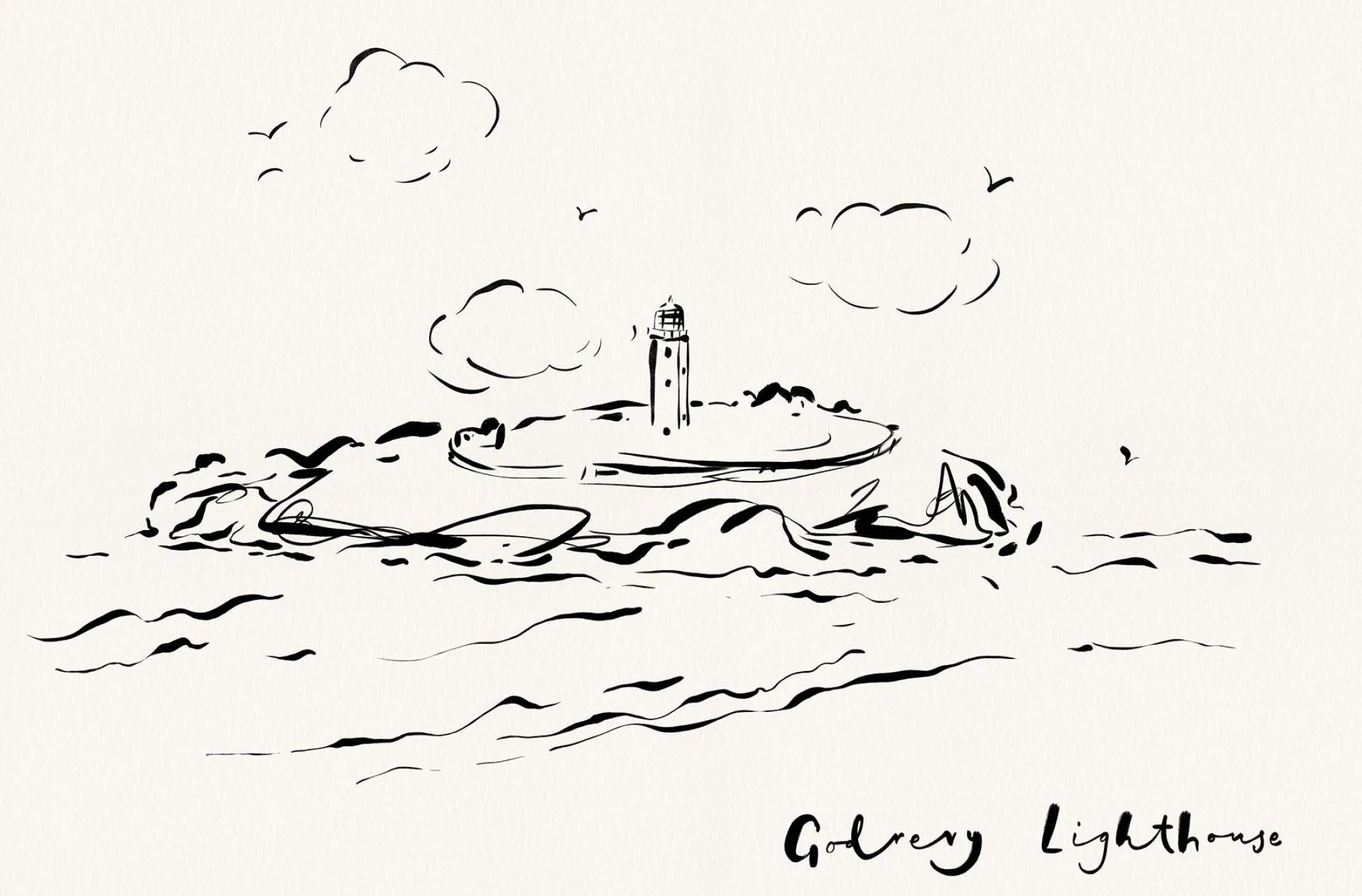 Coastal Scenes|Inky Lines*Whistlefish Godrevy Lighthouse Framed Print