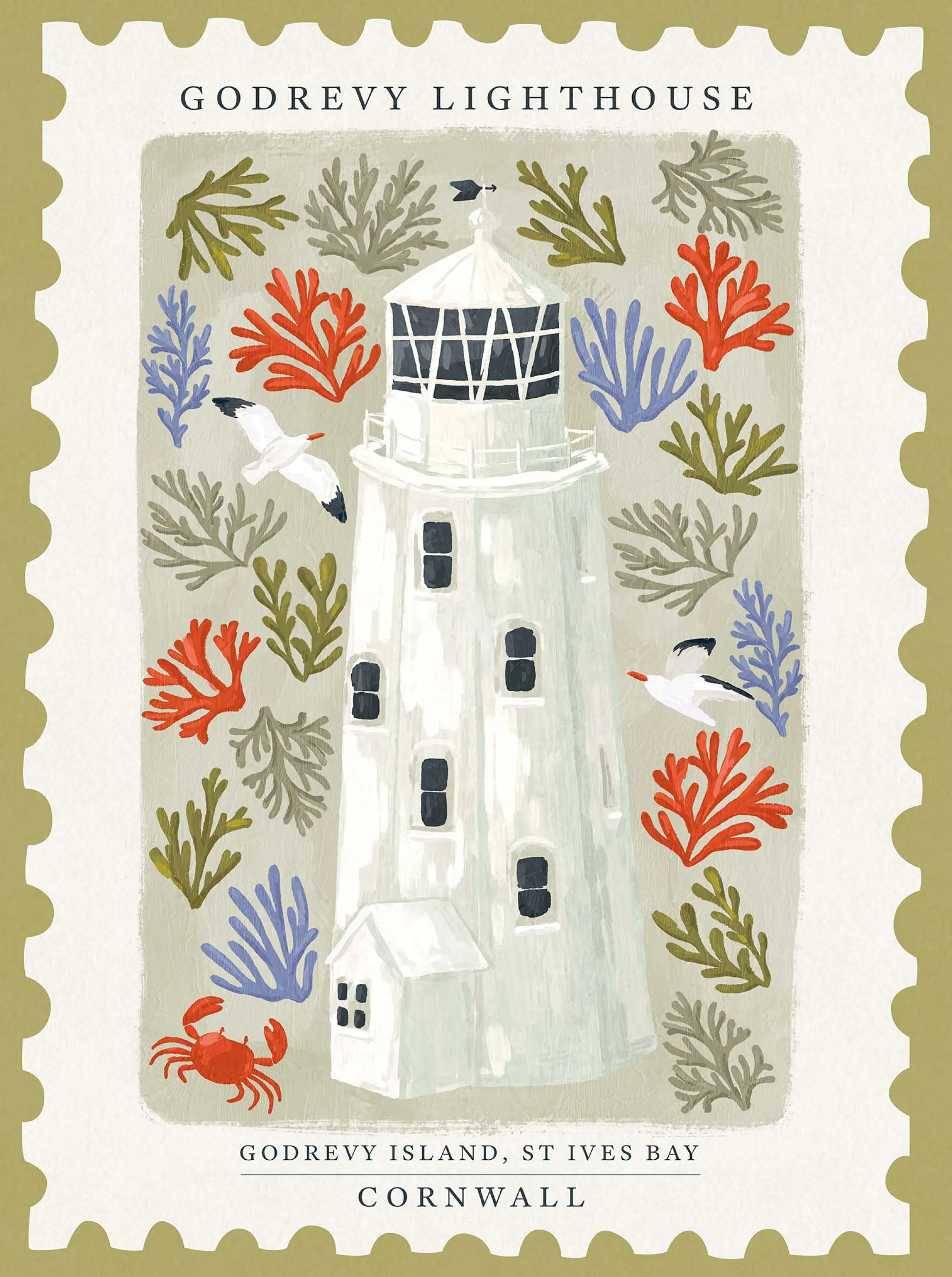 St Ives|Cornwall*Whistlefish Godrevy Stamp Large Framed Print