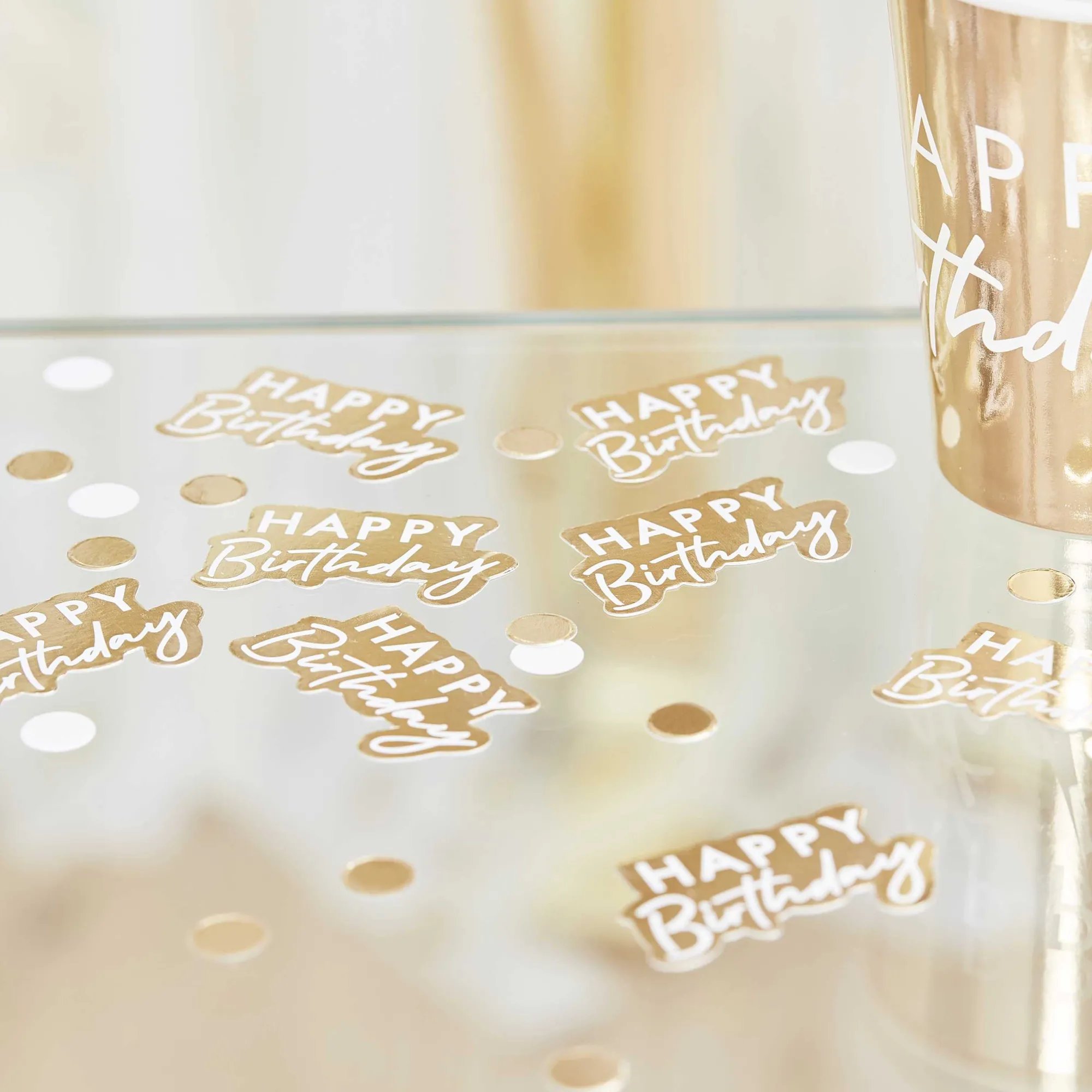 Confetti|Birthday*Whistlefish Gold And White Happy Birthday Confetti