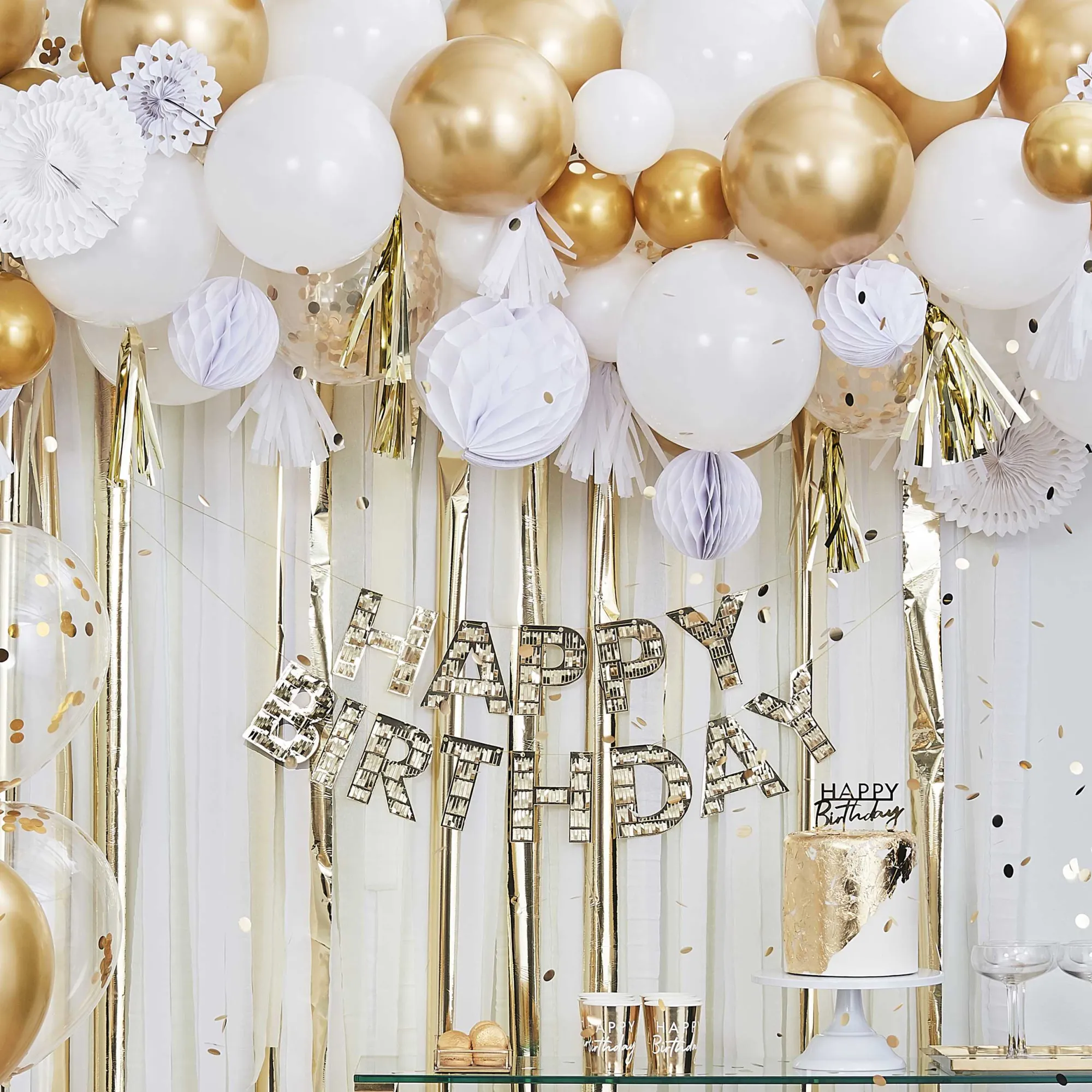 Confetti|Birthday*Whistlefish Gold And White Happy Birthday Confetti