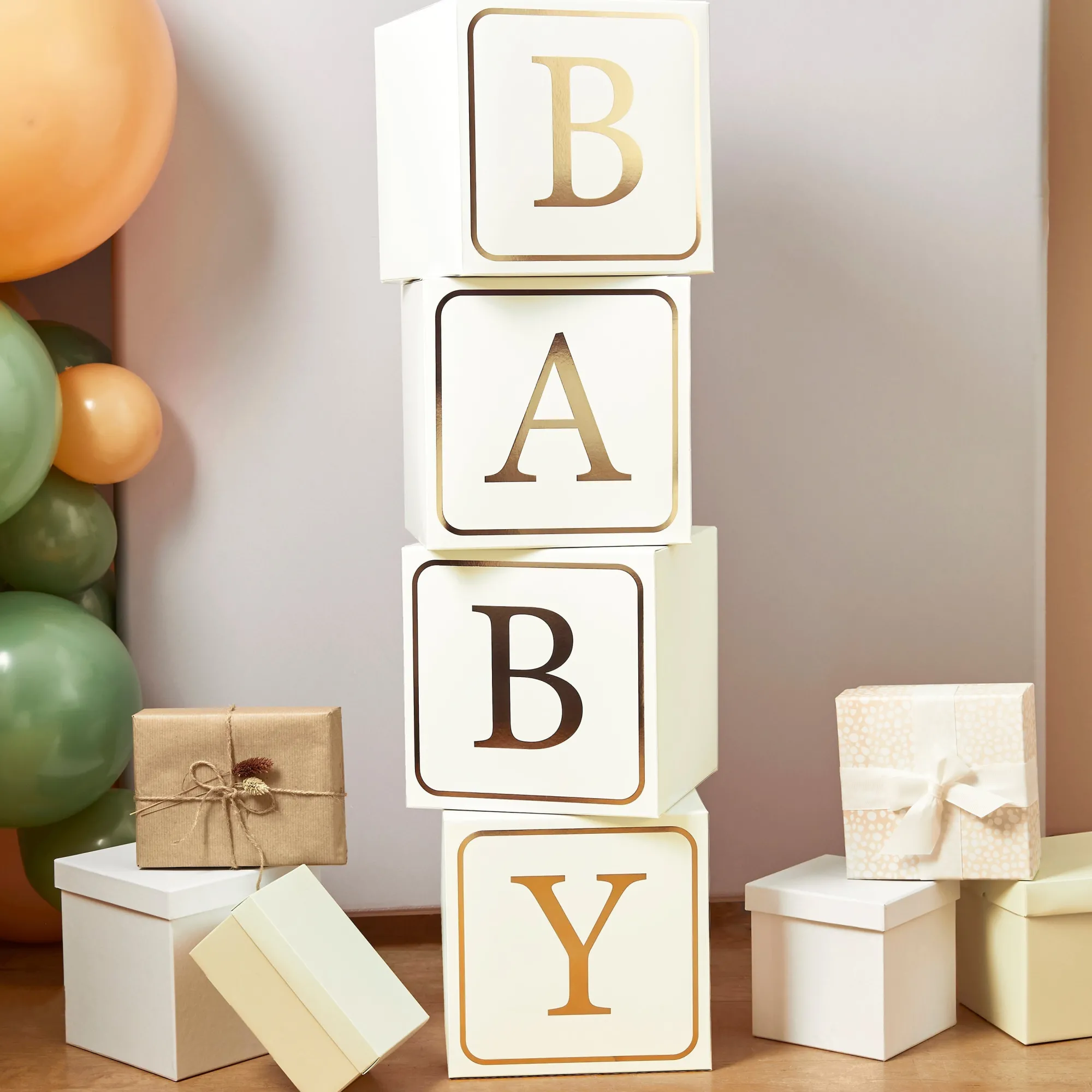 Decorations|Baby Shower*Whistlefish Gold 'Baby' Giant Blocks 4pcs