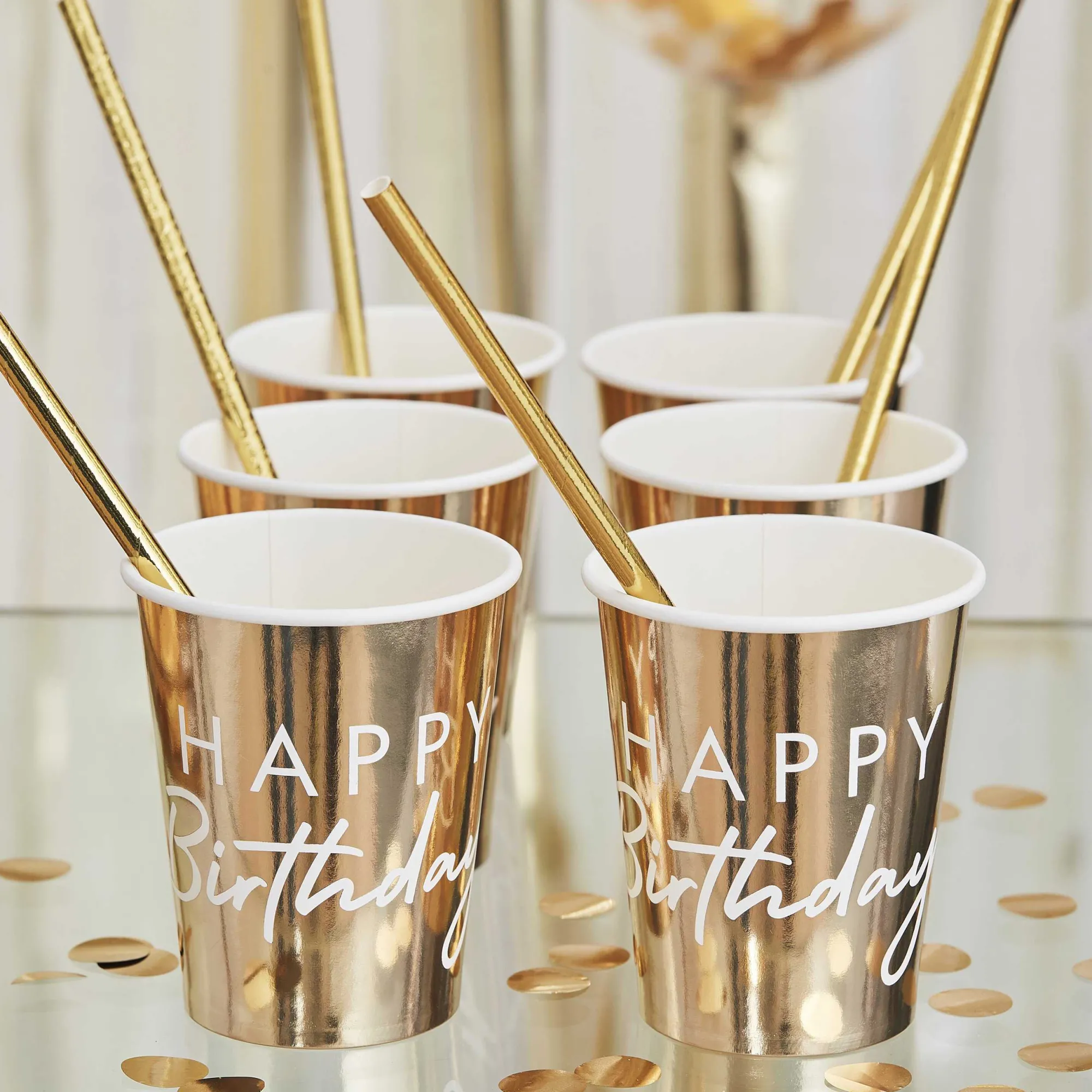 Paper Cups|Birthday*Whistlefish Gold Happy Birthday Party Cups