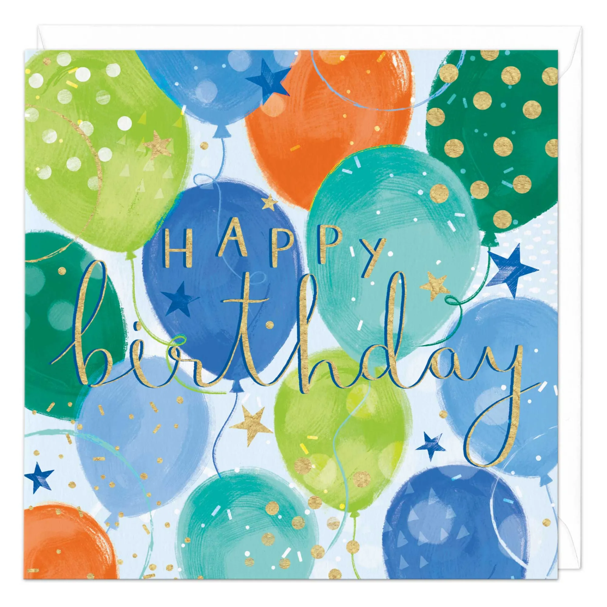 Birthday|For Him*Whistlefish Green And Blue Balloons Happy Birthday Card