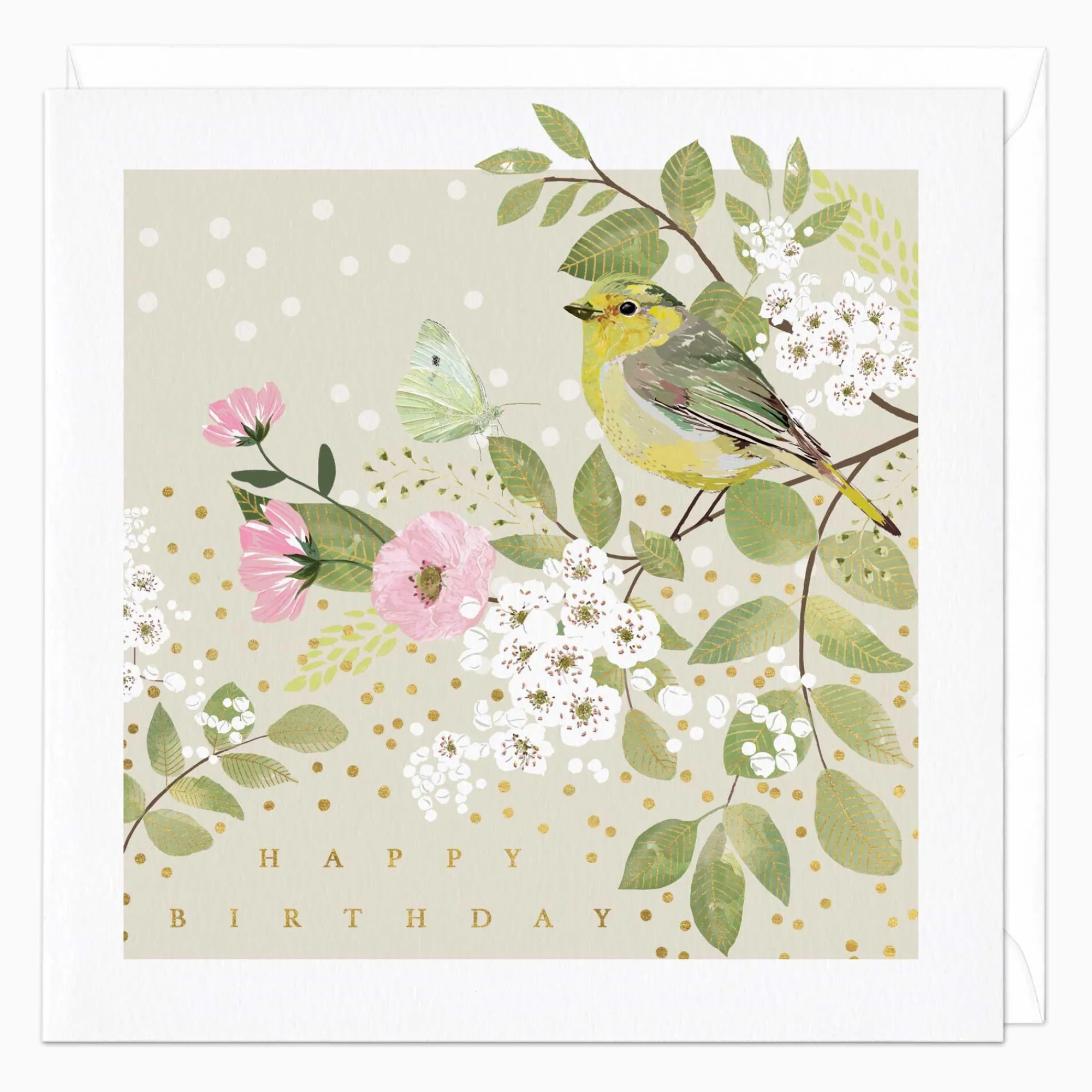 Birthday*Whistlefish Greenfinch Blossom Birthday Card