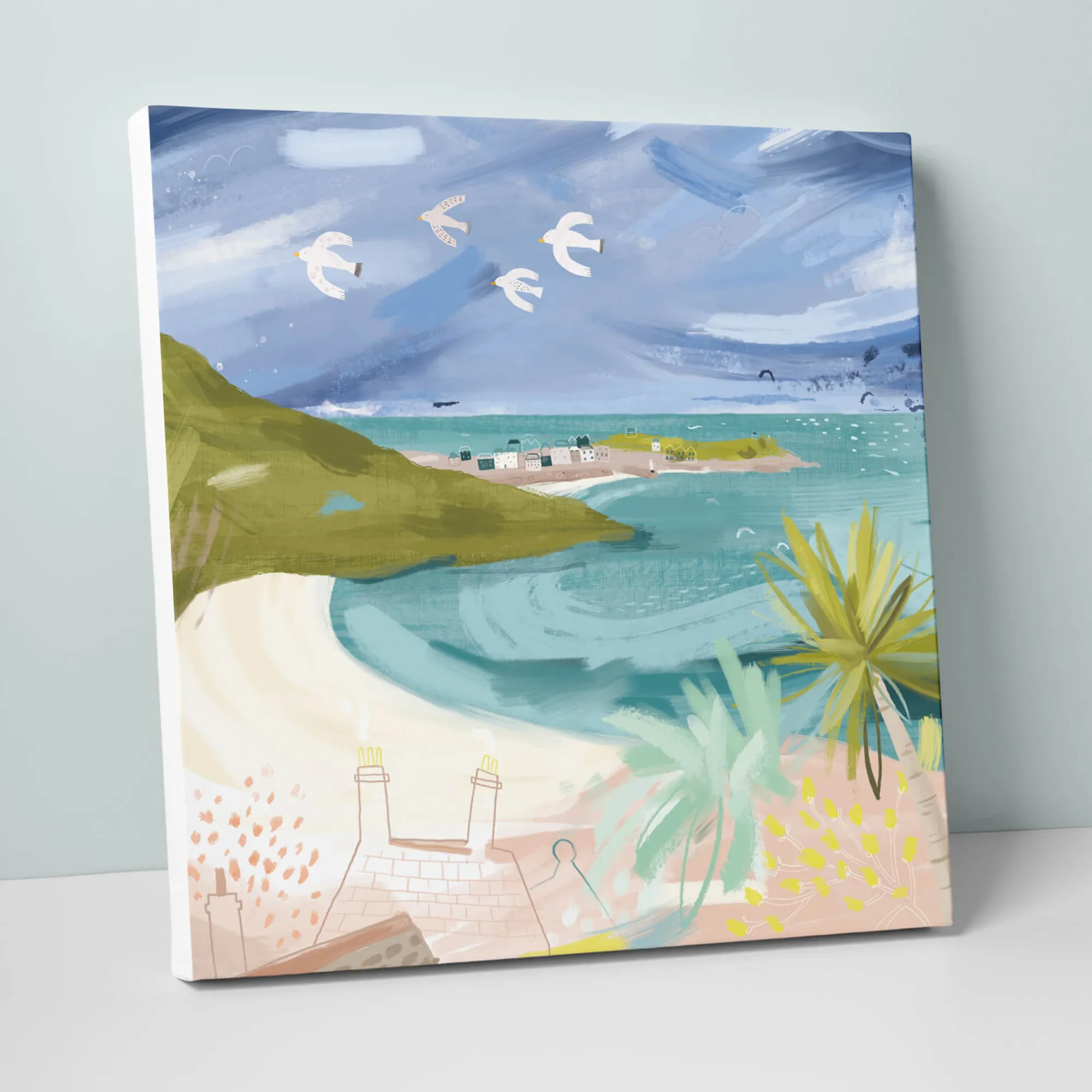 St Ives|Cornwall*Whistlefish Gulls Over Carbis Bay Canvas