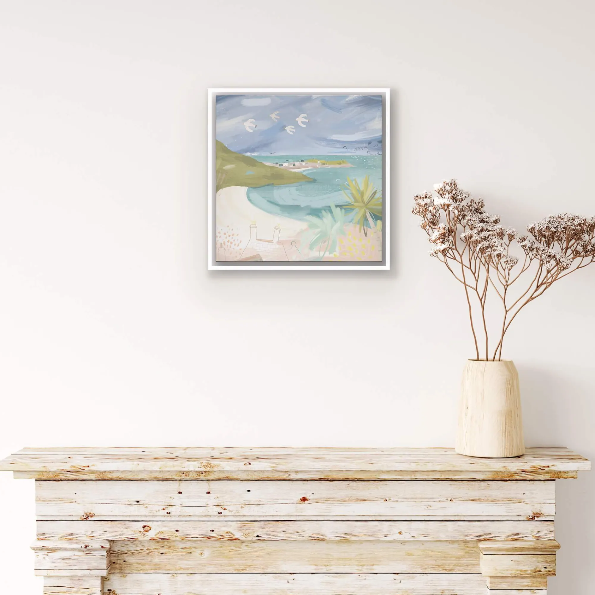 St Ives|Cornwall*Whistlefish Gulls Over Carbis Bay Small Framed Canvas
