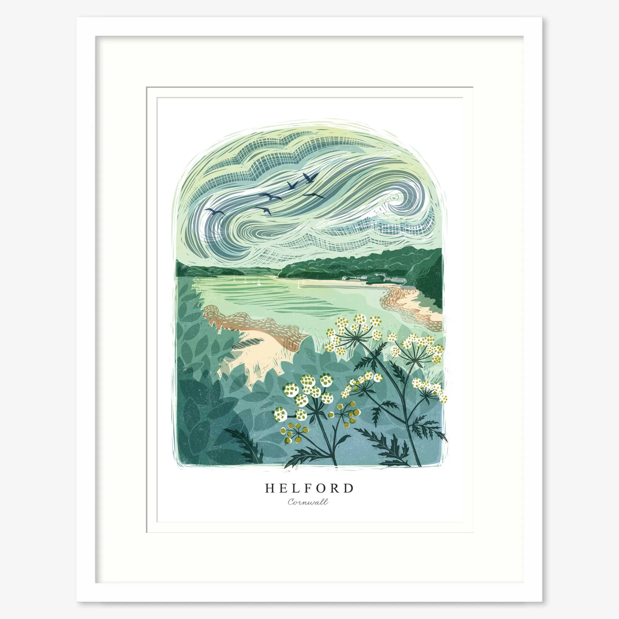 Cornwall|Floral & Flowers*Whistlefish Helford Lino Small Framed Print