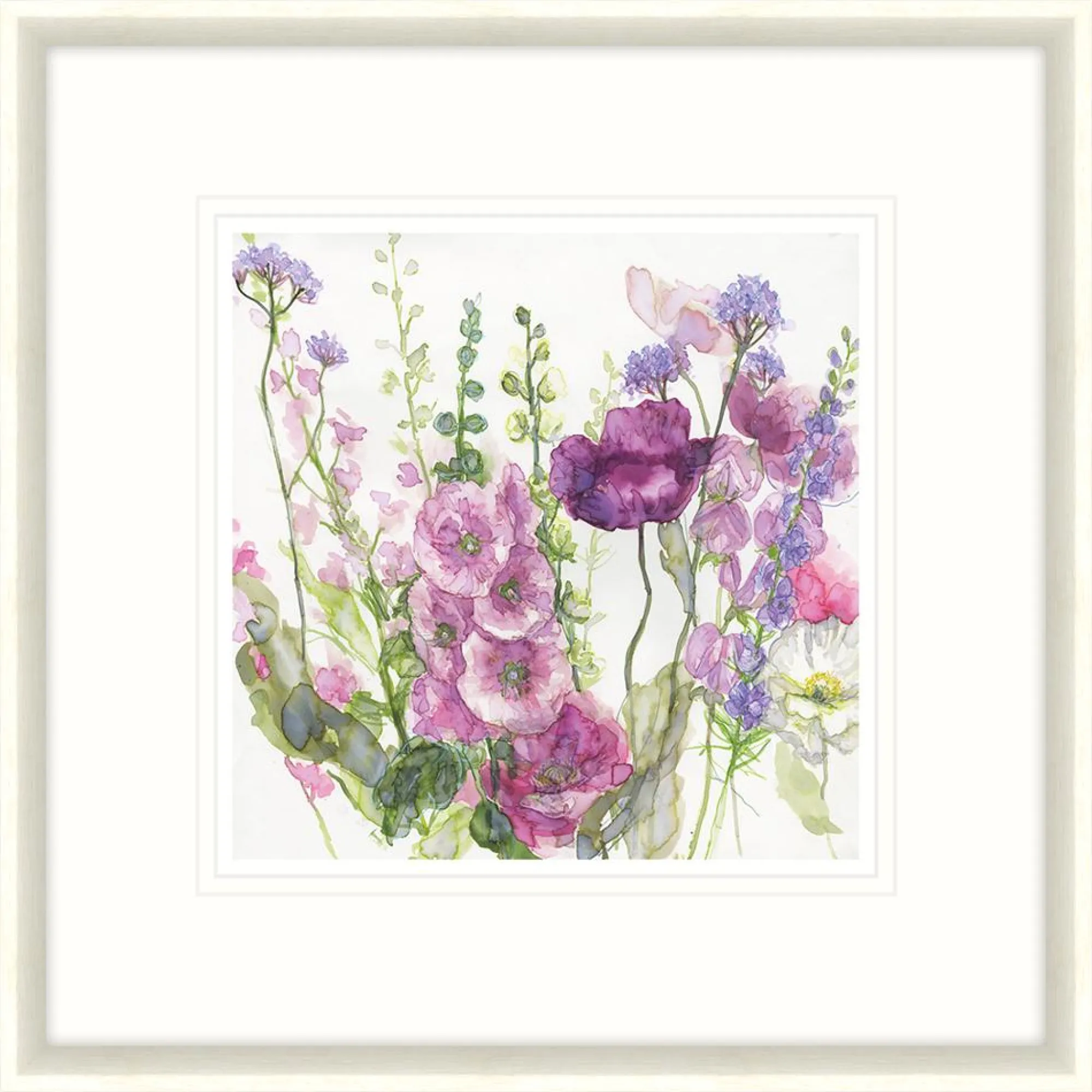 Framed Prints*Whistlefish Hollyhocks And Poppies Framed Print