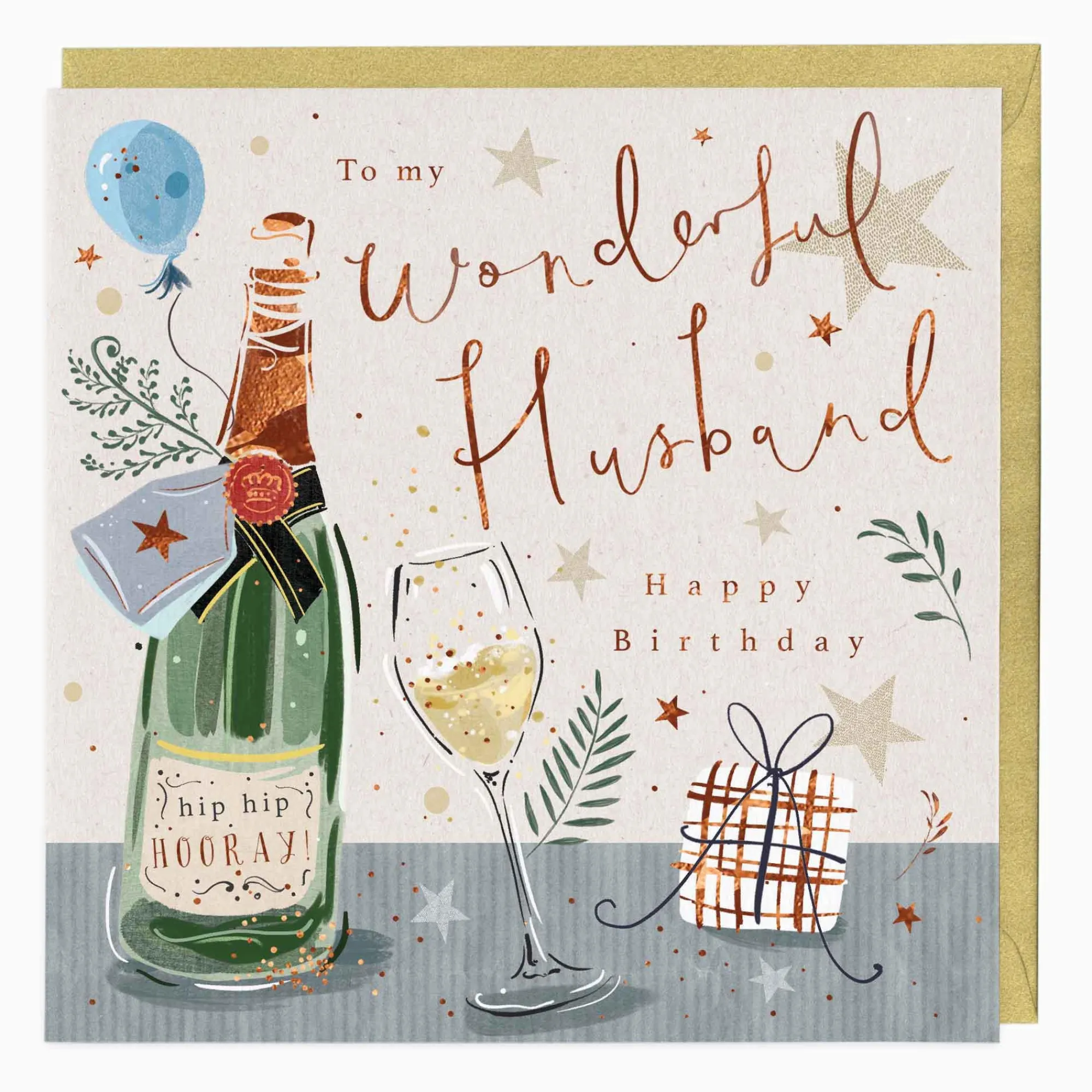 Birthday|For Relatives*Whistlefish Husband Champagne And Present Birthday Card