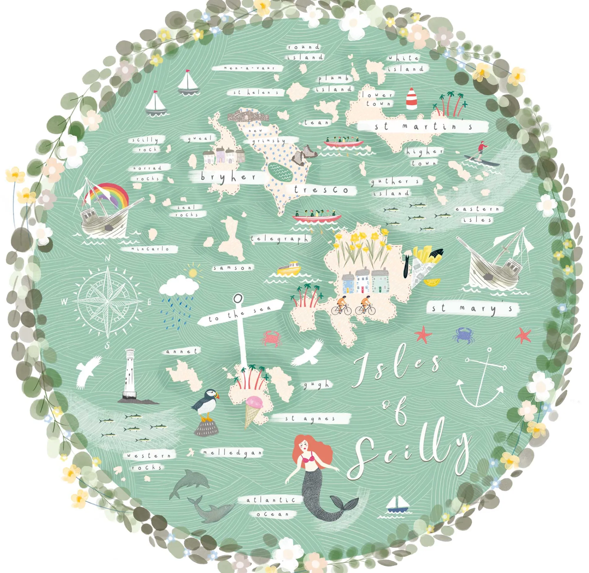 Unframed Prints*Whistlefish Isles Of Scilly Map Art Print