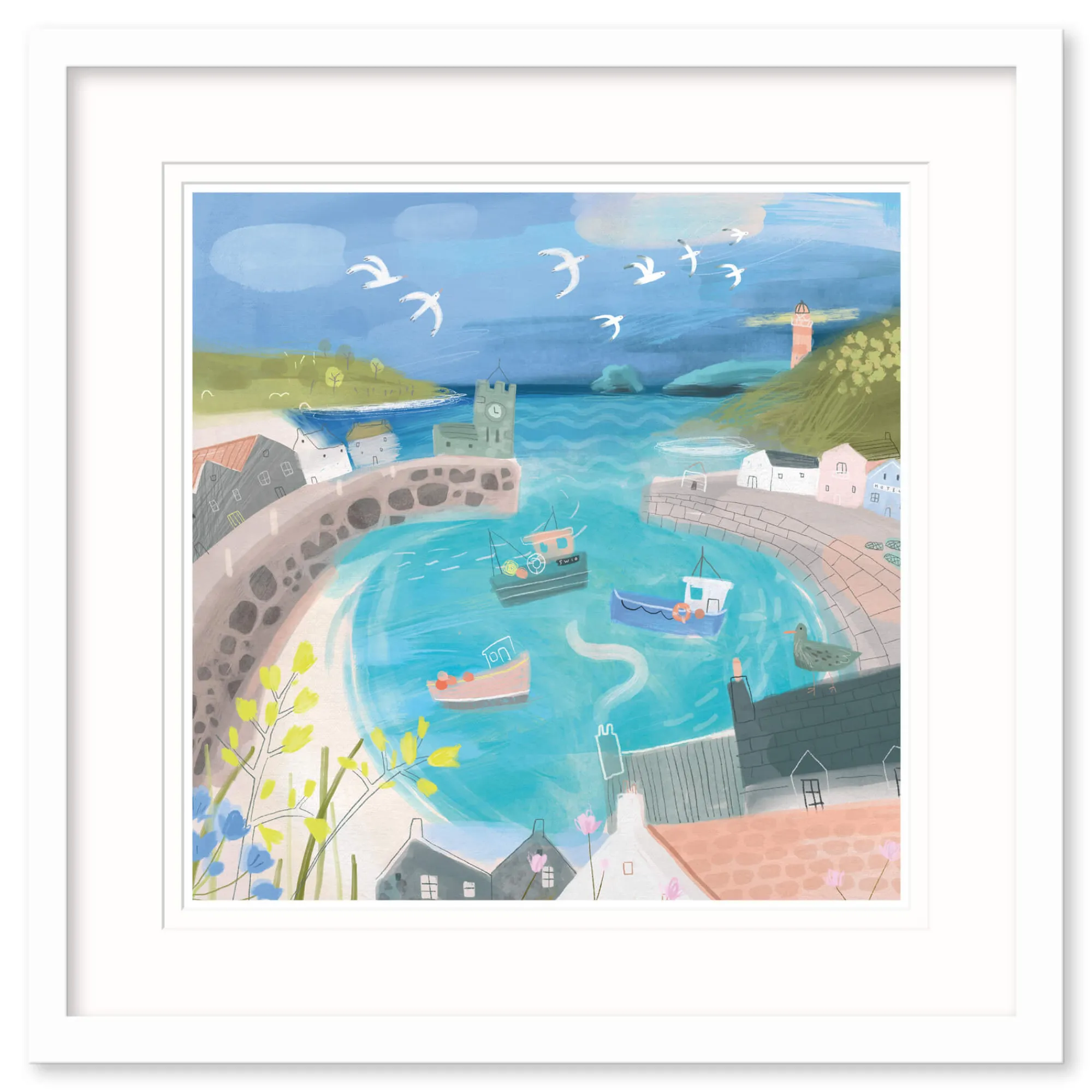 Cornwall|Framed Prints*Whistlefish Little Harbour Gulls Framed Print