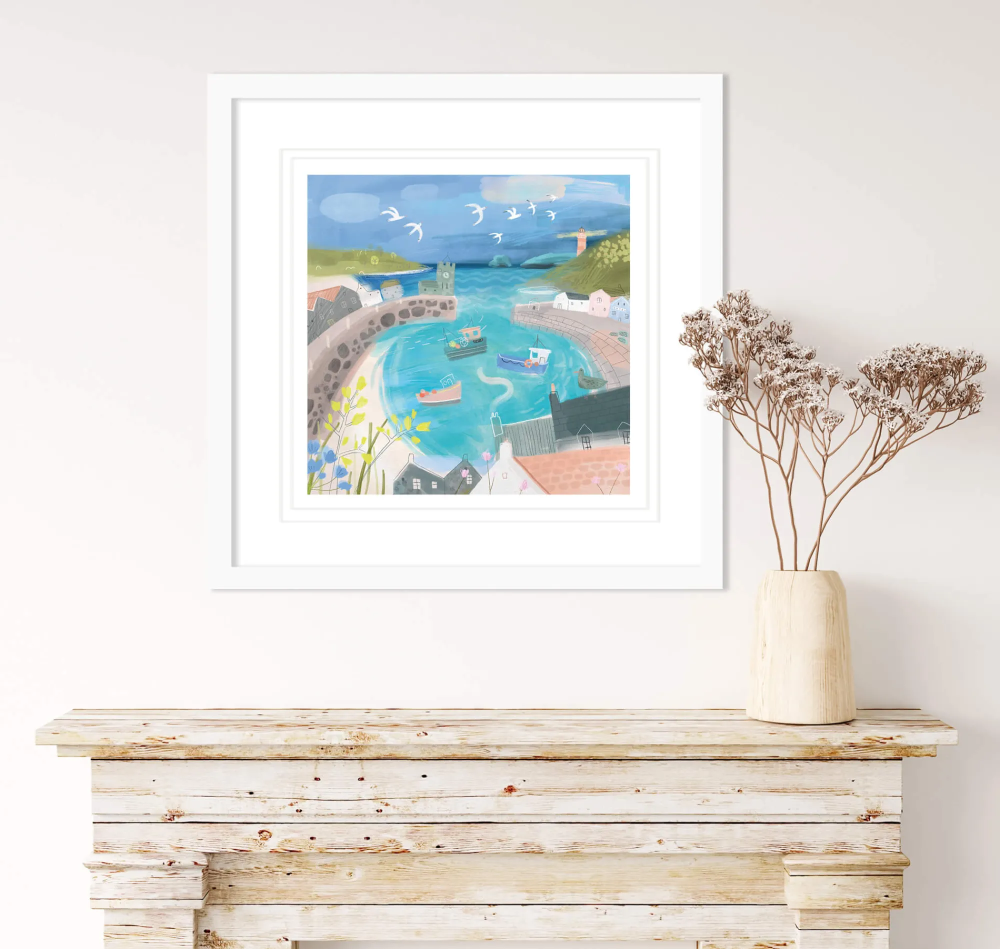 Cornwall|Framed Prints*Whistlefish Little Harbour Gulls Framed Print