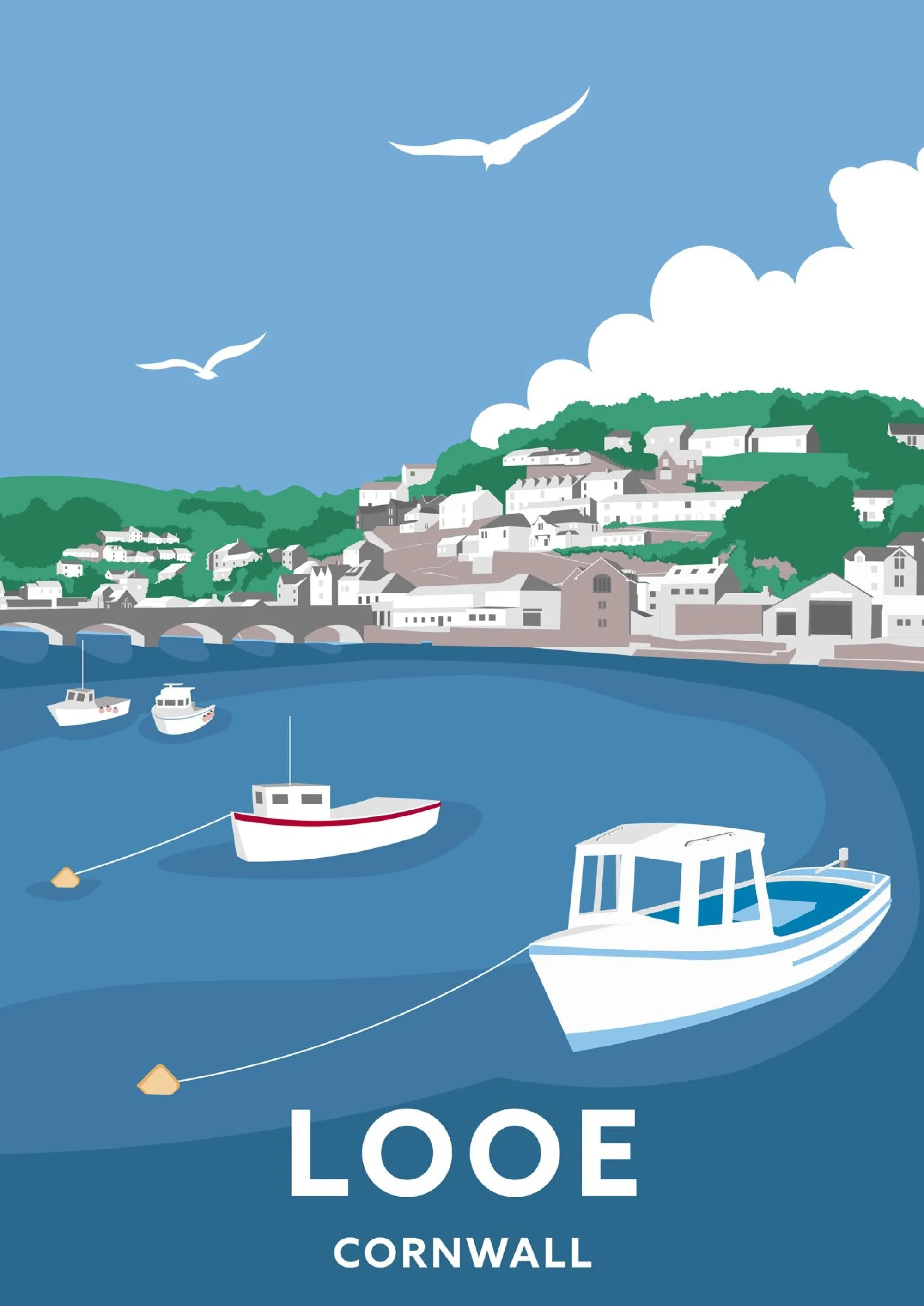 Unframed Prints*Whistlefish Looe Cornwall Travel Art Print