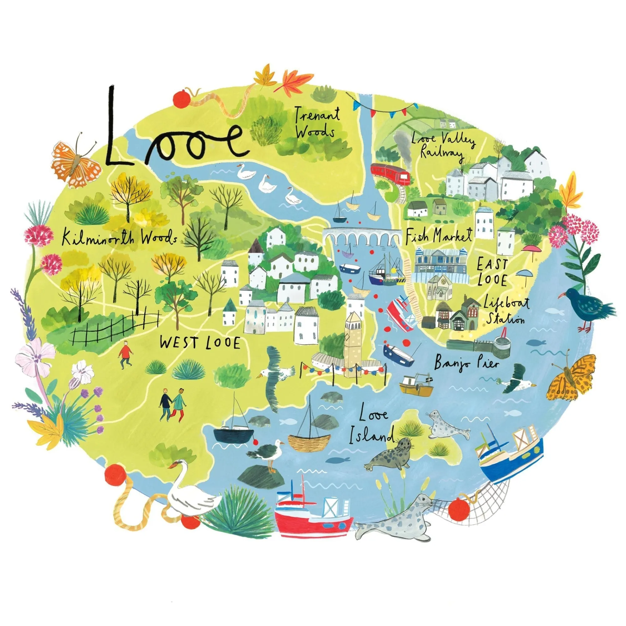 Unframed Prints*Whistlefish Looe Map Art Print