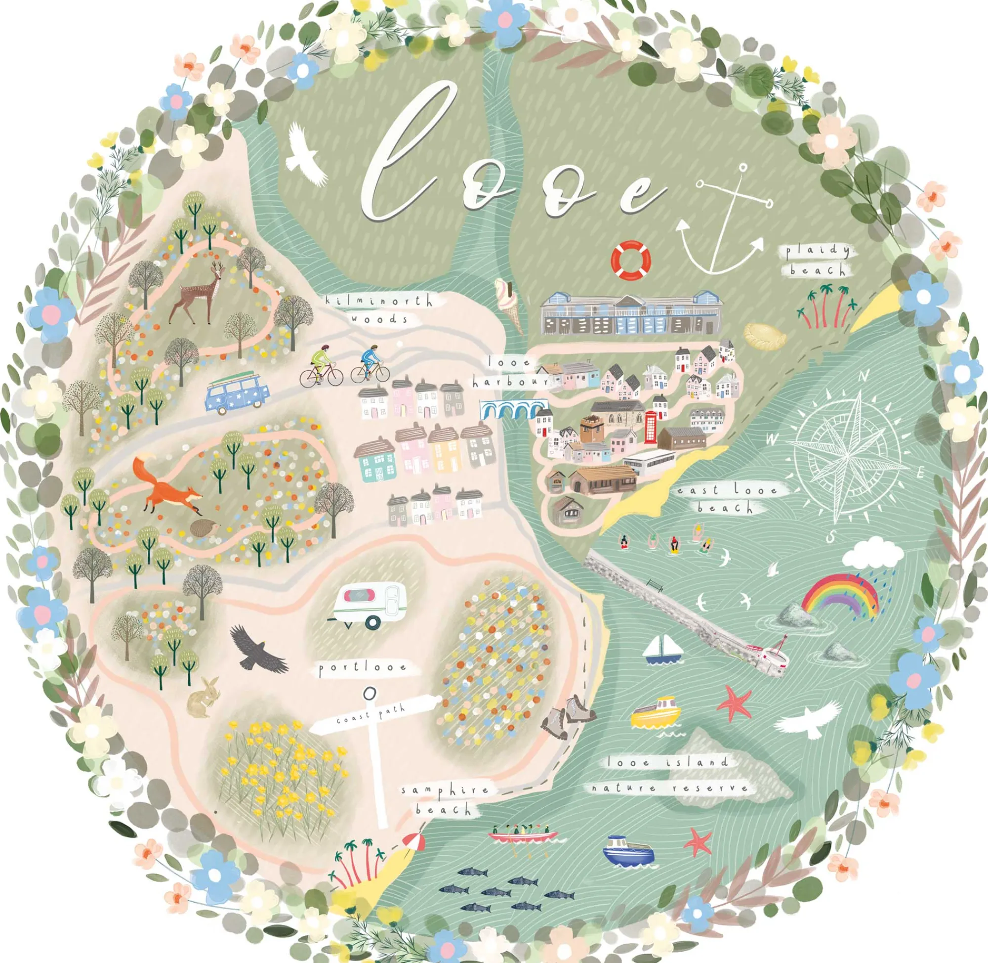 Unframed Prints*Whistlefish Looe Map Medium Art Print