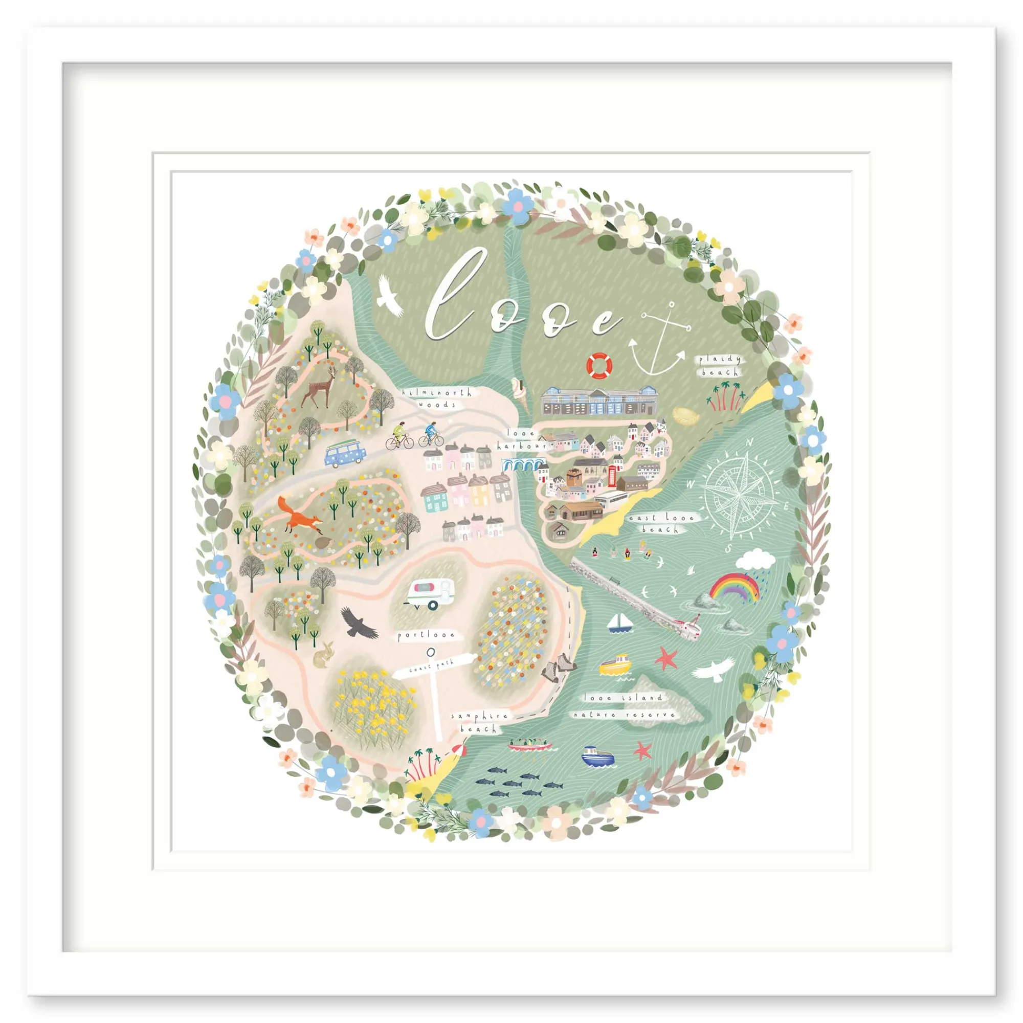 Cornwall|Framed Prints*Whistlefish Looe Map Medium Framed Print
