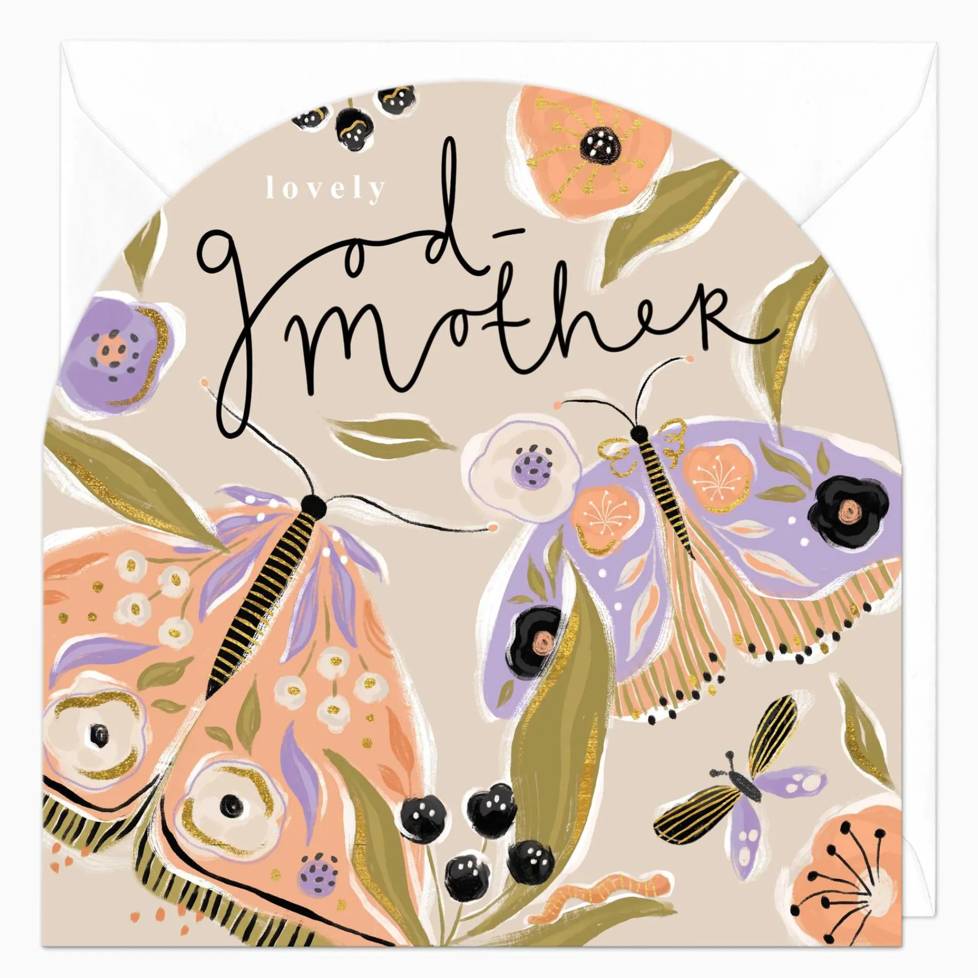 Just To Say*Whistlefish Lovely God-Mother Moths Arch Card