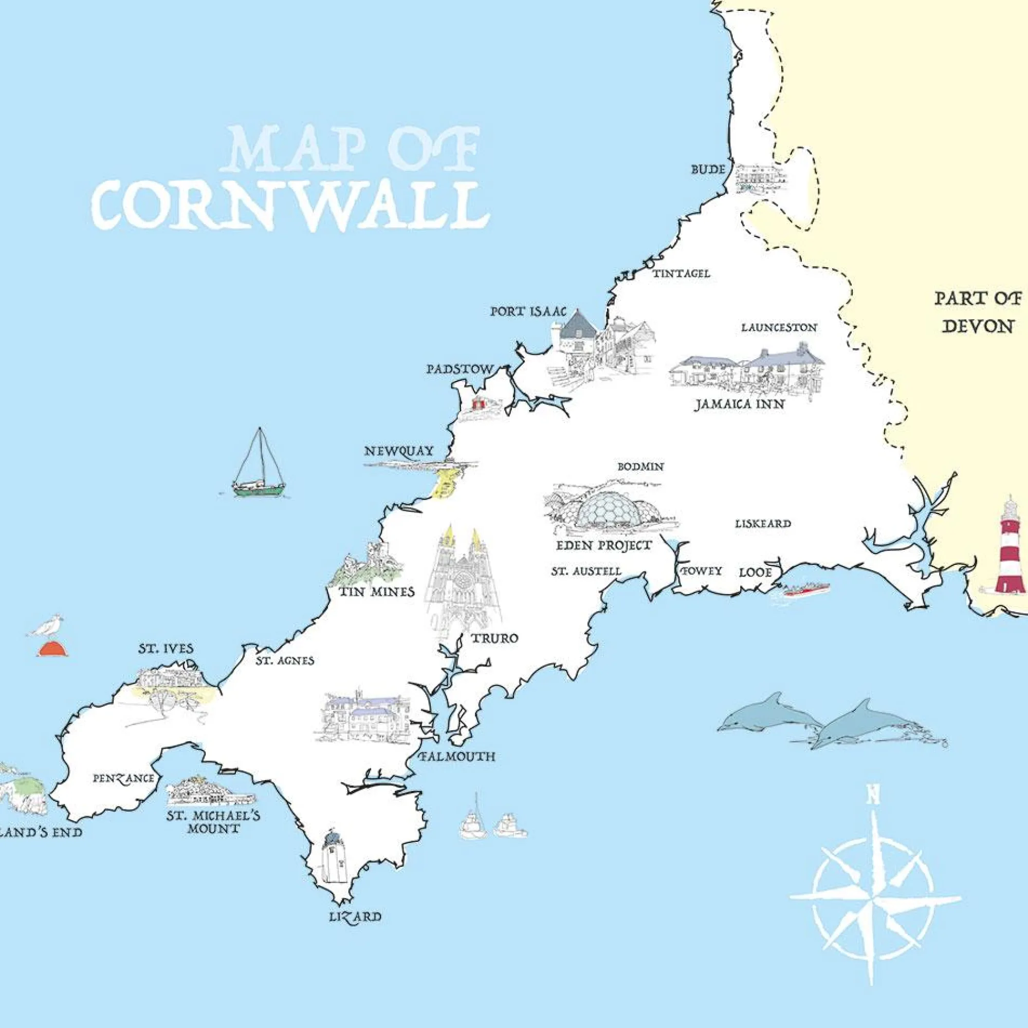 Unframed Prints*Whistlefish Map Of Cornwall Art Print