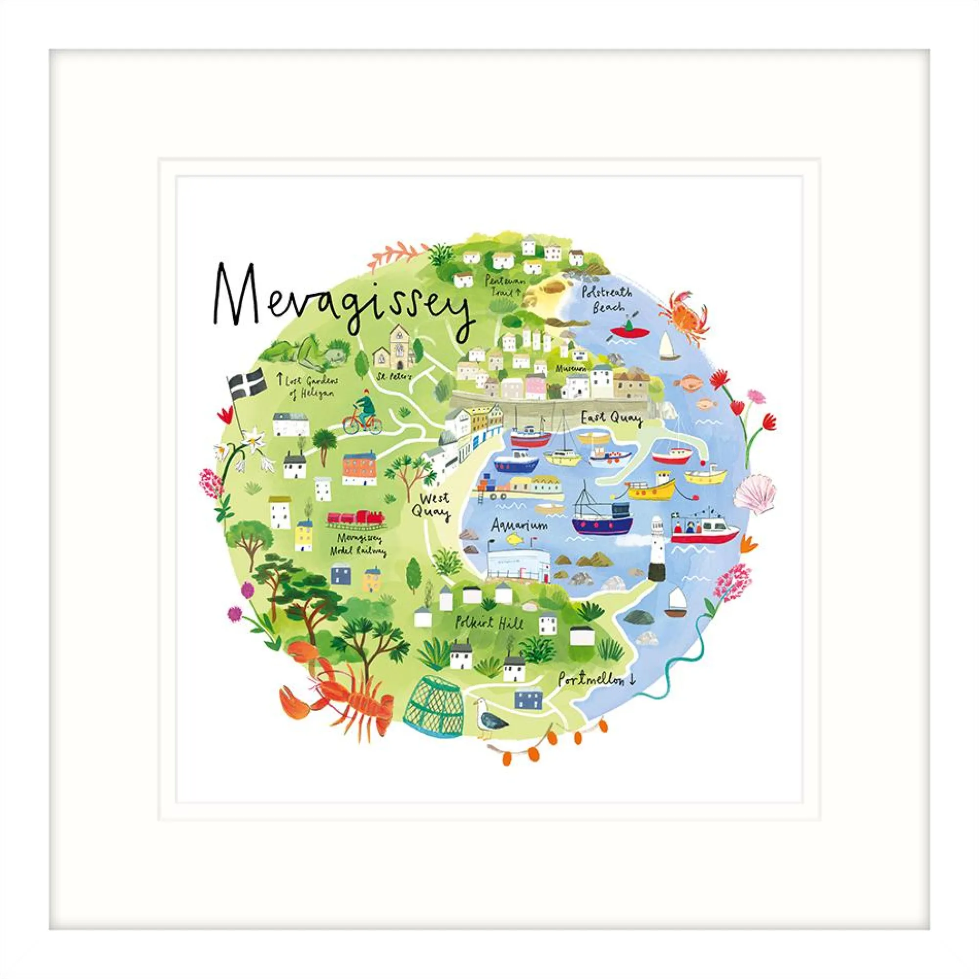 Cornwall|Framed Prints*Whistlefish Mevagissey Map Framed Print