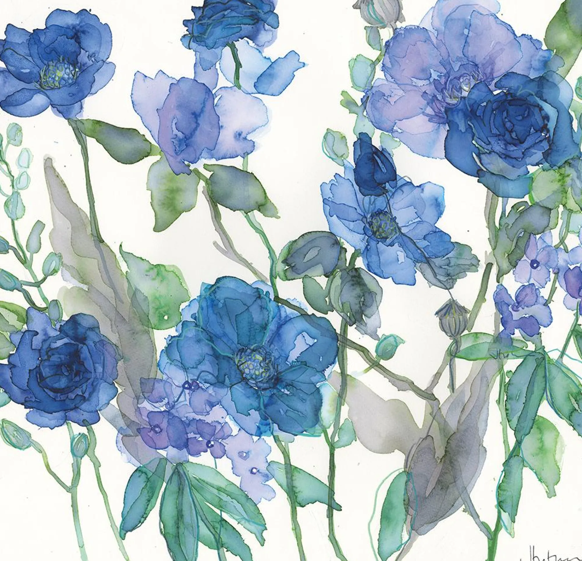Unframed Prints*Whistlefish Mixed Blue Roses And Phlox Art Print